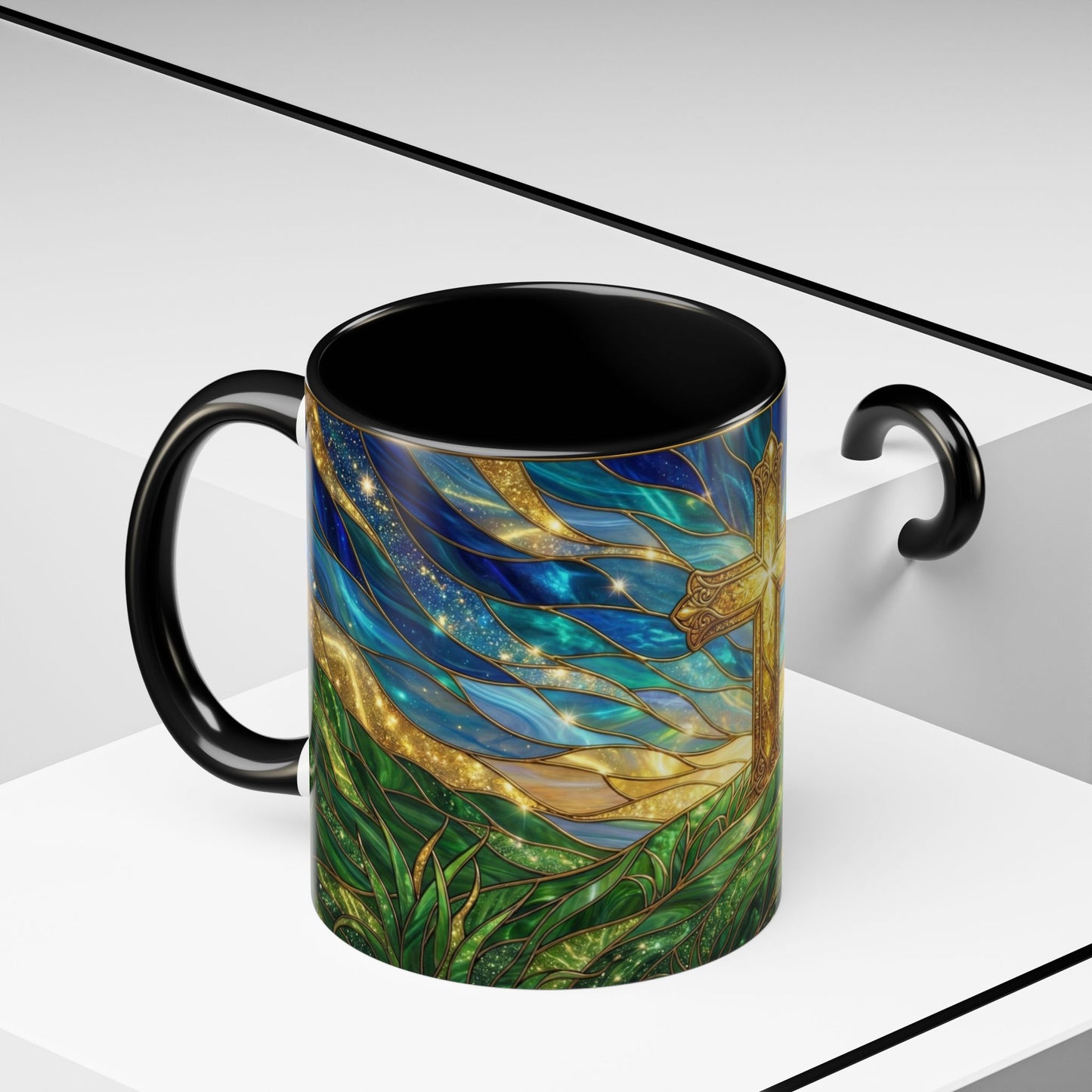 Christian Cross Mug, Stained Glass Cross Coffee Mug, Religious Gift For Christian, Faith Based Mug, Inspirational Bible Mug