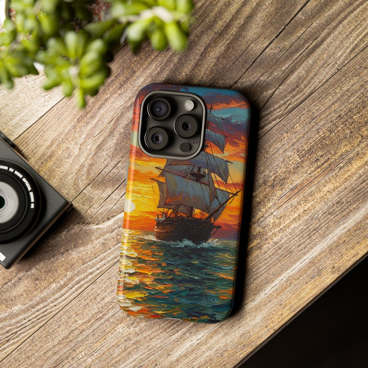 iPhone Case - Ship Sailing at Sunset Design