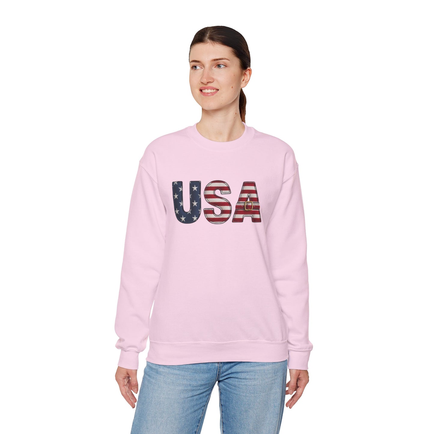 Faux Patchwork USA Sweatshirt, Patriotic Quilt Style Top, Rustic Americana Crewneck, 4th of July Shirt, Country USA Sweater, Vintage Flag Top