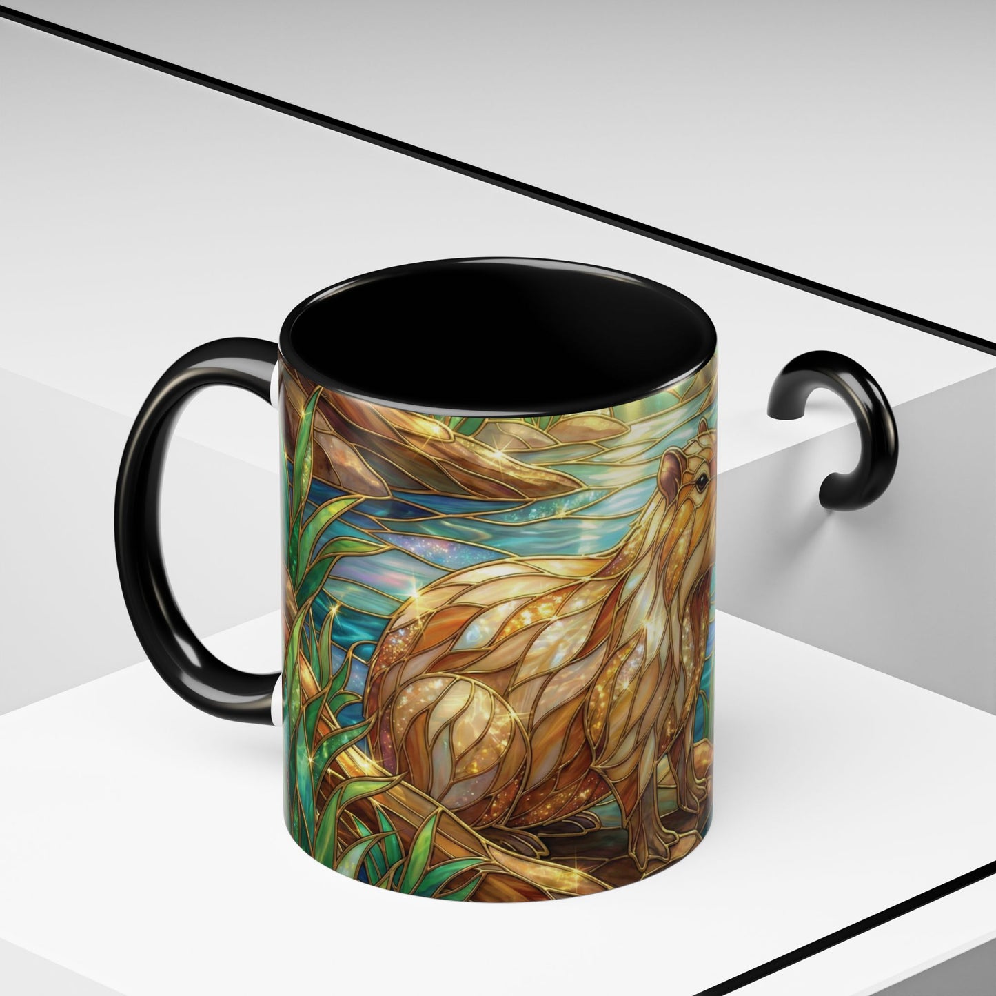 Capybara Coffee Mug, Stained Glass Capybara Mug, Cute Animal Art Mug, Nature Lover Gift, Unique Ceramic Coffee Cup, 11oz 15oz Wildlife Mug