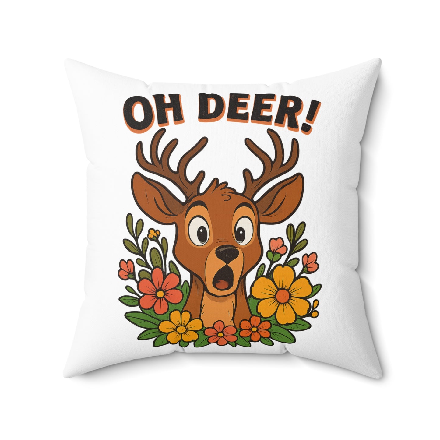 Whimsical Deer Pillow with Floral Design, Cozy Decor for Home, Oh Deer! Accent Cushion, Gift for Nature Lovers, Fall Decor