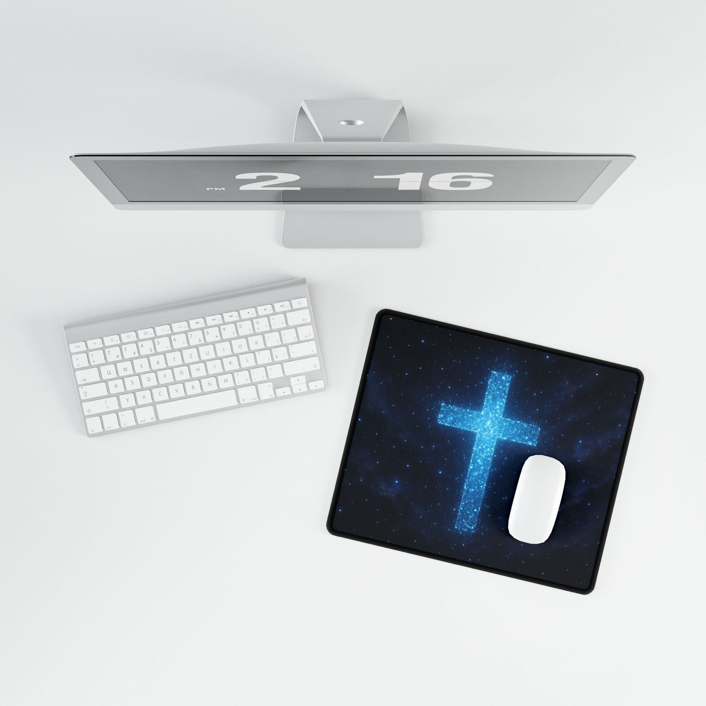 Spiritual Galaxy Cross Desk Mat - Inspirational Office Decor Christian Mouse Pad Spiritual Decor Gift for Believers