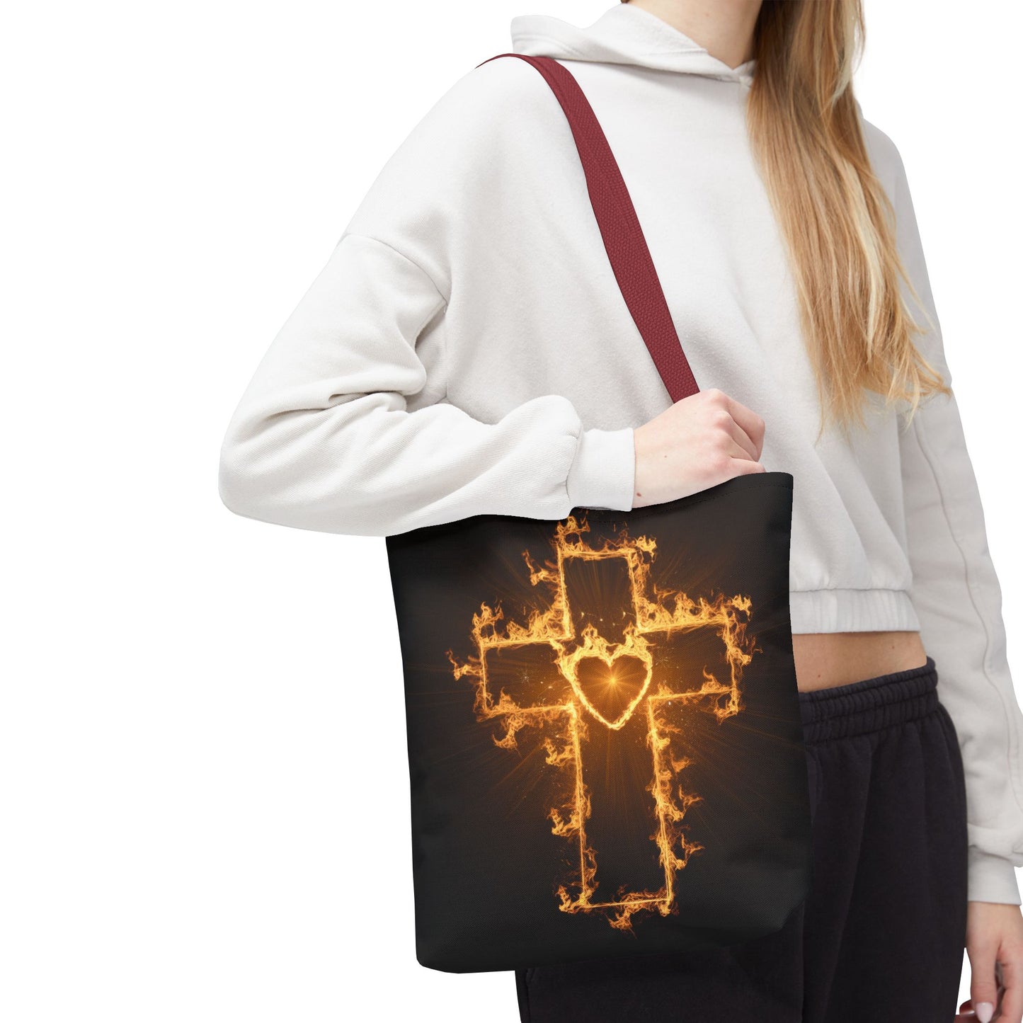 Stylish Flame Cross Tote Bag - Faith-Inspired Fashion