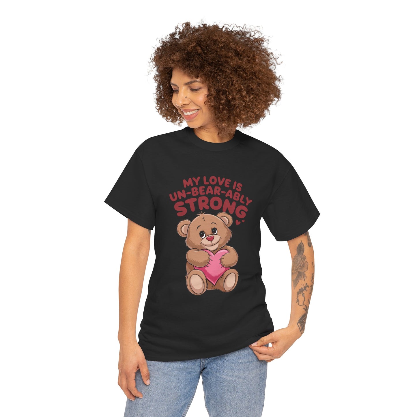 Un-Bear-ably Strong Valentine Shirt, Teddy Bear Heart Tee, Cute Love Graphic T-Shirt, Valentines Gift, Romantic Couple Top, Gift For Her