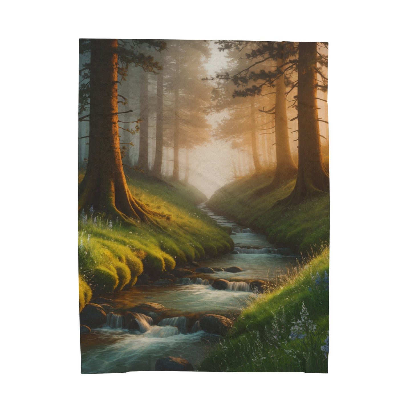 Serene Nature Velveteen Plush Blanket Cozy Décor for Home Nature Blanket Forest Throw with Stream