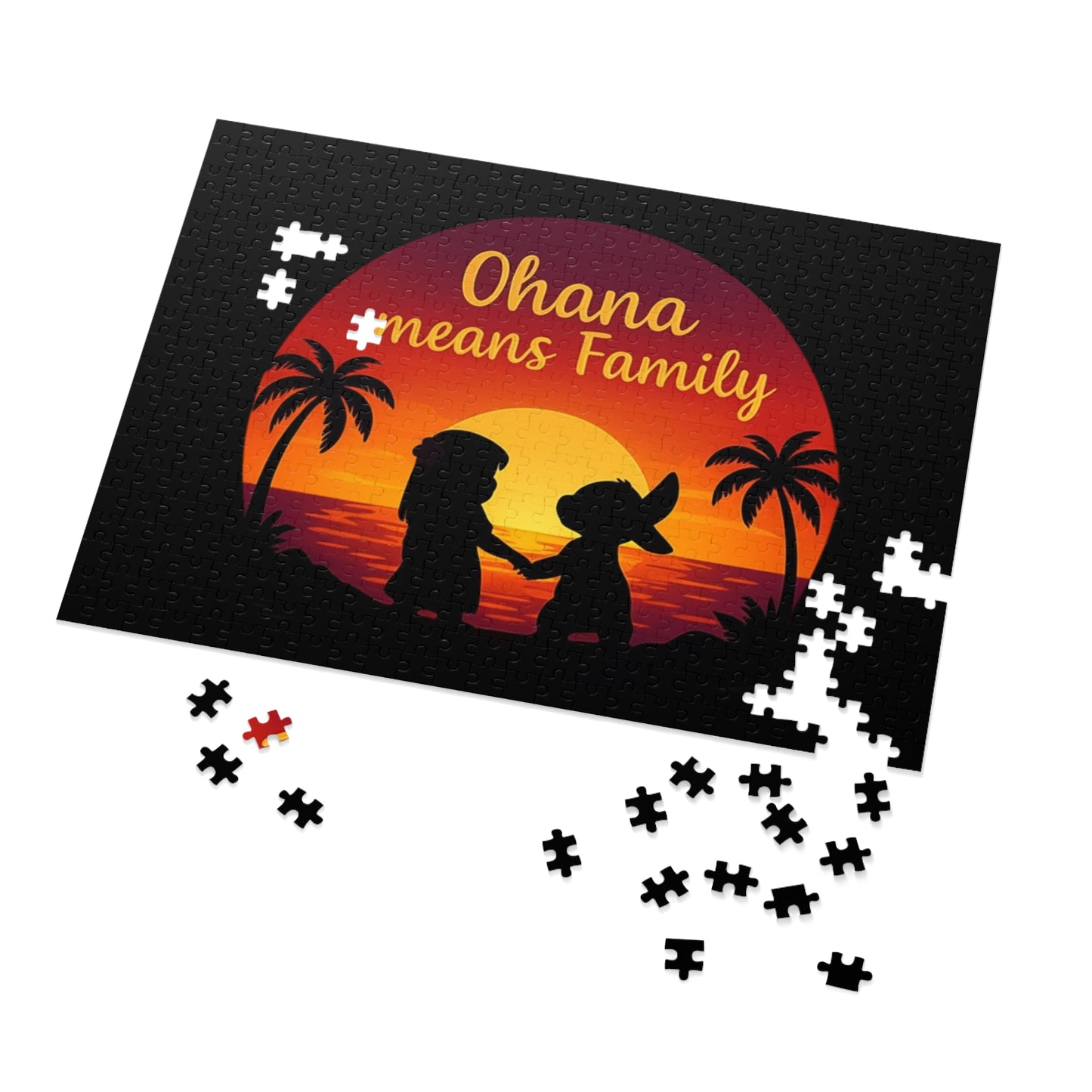 Ohana Means Family Jigsaw Puzzle - Sunset Silhouette, Hawaiian Gift, Family Puzzle, Family Quote Puzzle