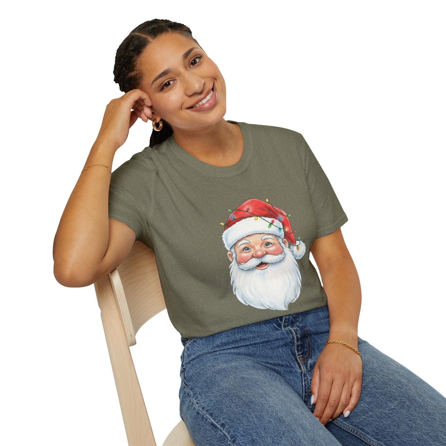 Santa Face Christmas Shirt, Vintage Santa T-Shirt, Santa With Christmas Lights Tee, Cute Christmas Graphic Tee, Holiday Santa Claus Shirt