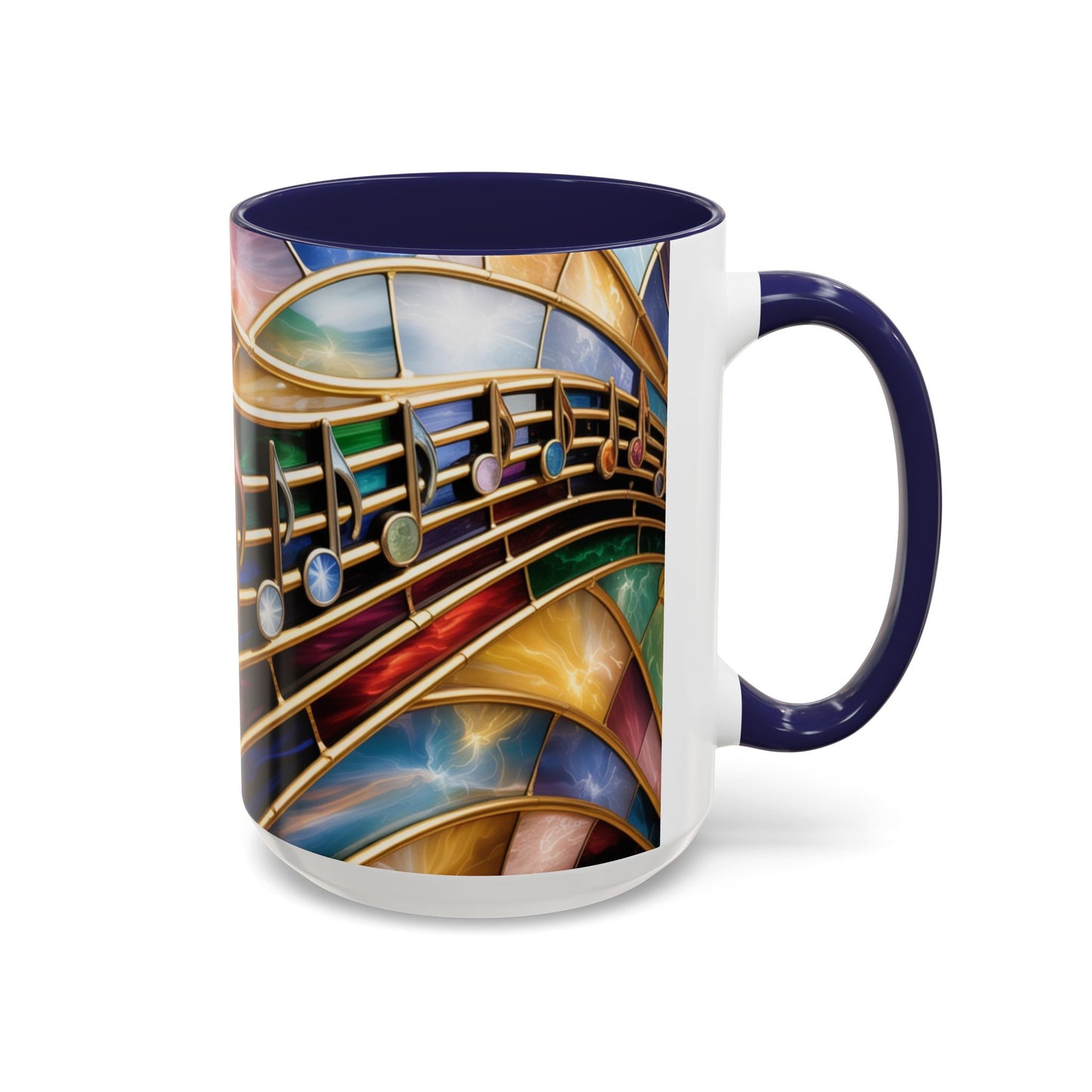 Stained Glass Music Mug, Musical Notes Coffee Cup, Colorful Treble Clef Mug, Musician Gift Idea, Music Lover Cup, Art Mug for Singers