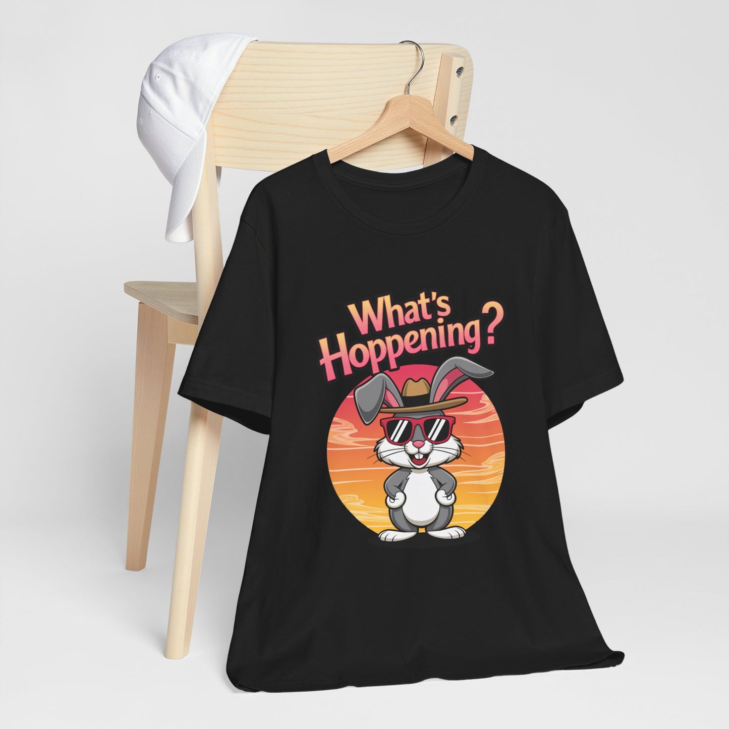 What’s Hoppening Funny Bunny Shirt – Cute Rabbit Pun T-Shirt – Sunset Graphic Tee for Animal Lovers, Easter, and Pun Enthusiasts