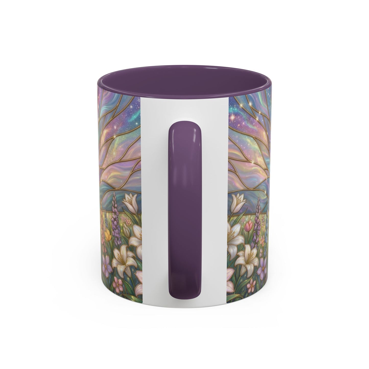 Stained Glass Cross Mug, Easter Lily Coffee Cup, Christian Religious Gift, Pastel Floral Faith Mug, Spring Believer Cup, Baptism Present