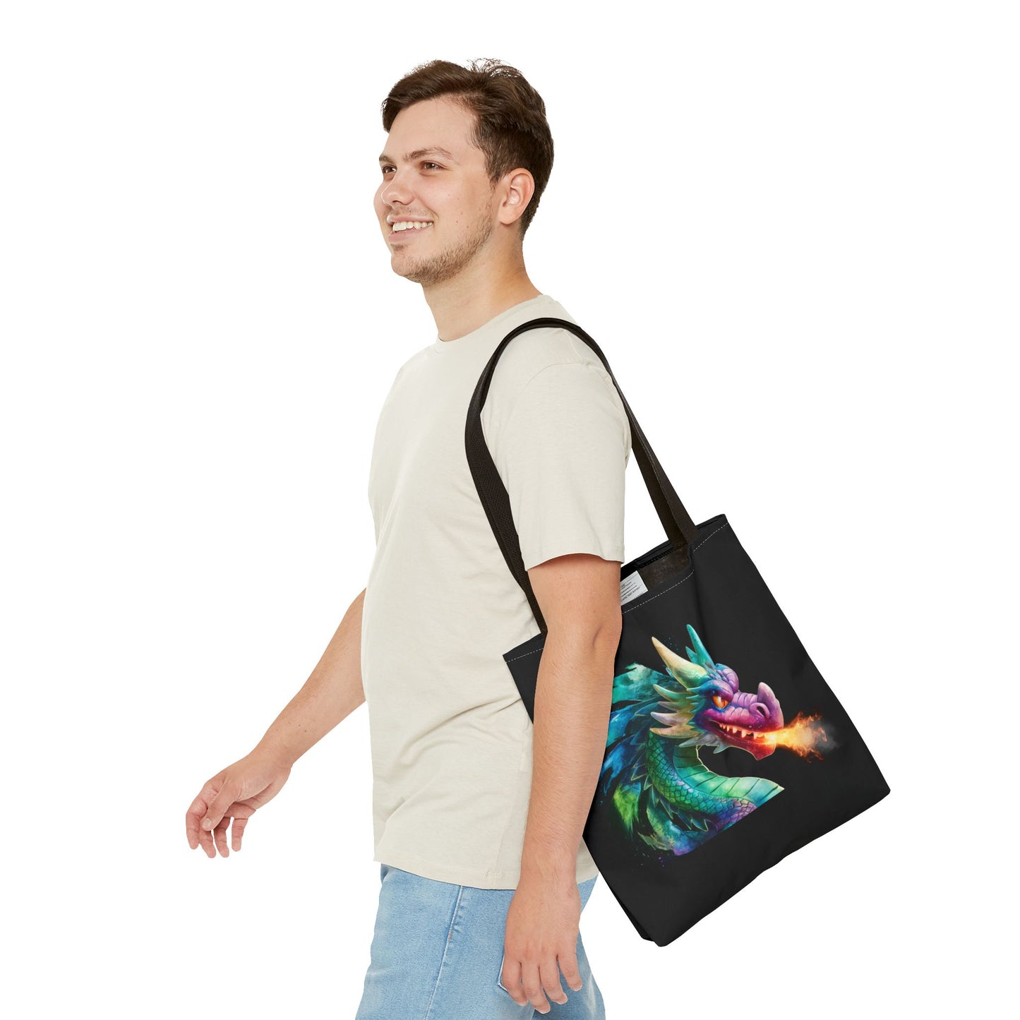 Double-Sided Fierce Dragon Canvas Tote - Colorful Fire-Breathing Fantasy, Eco Reusable Bag, Gift for Dragon Lover