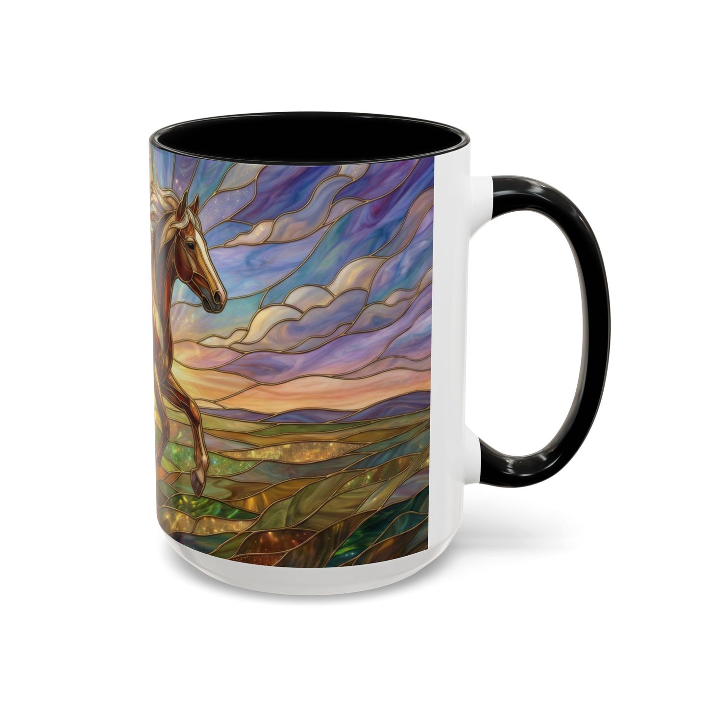 Stained Glass Horse Mug, Horse Coffee Mug, Running Horse Art Cup, Equestrian Gift Mug, Nature Art Mug, Horse Lover Gift