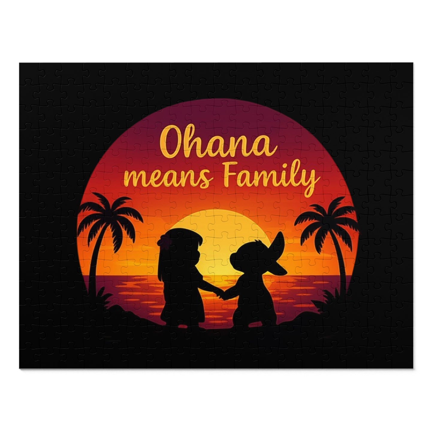Ohana Means Family Jigsaw Puzzle - Sunset Silhouette, Hawaiian Gift, Family Puzzle, Family Quote Puzzle