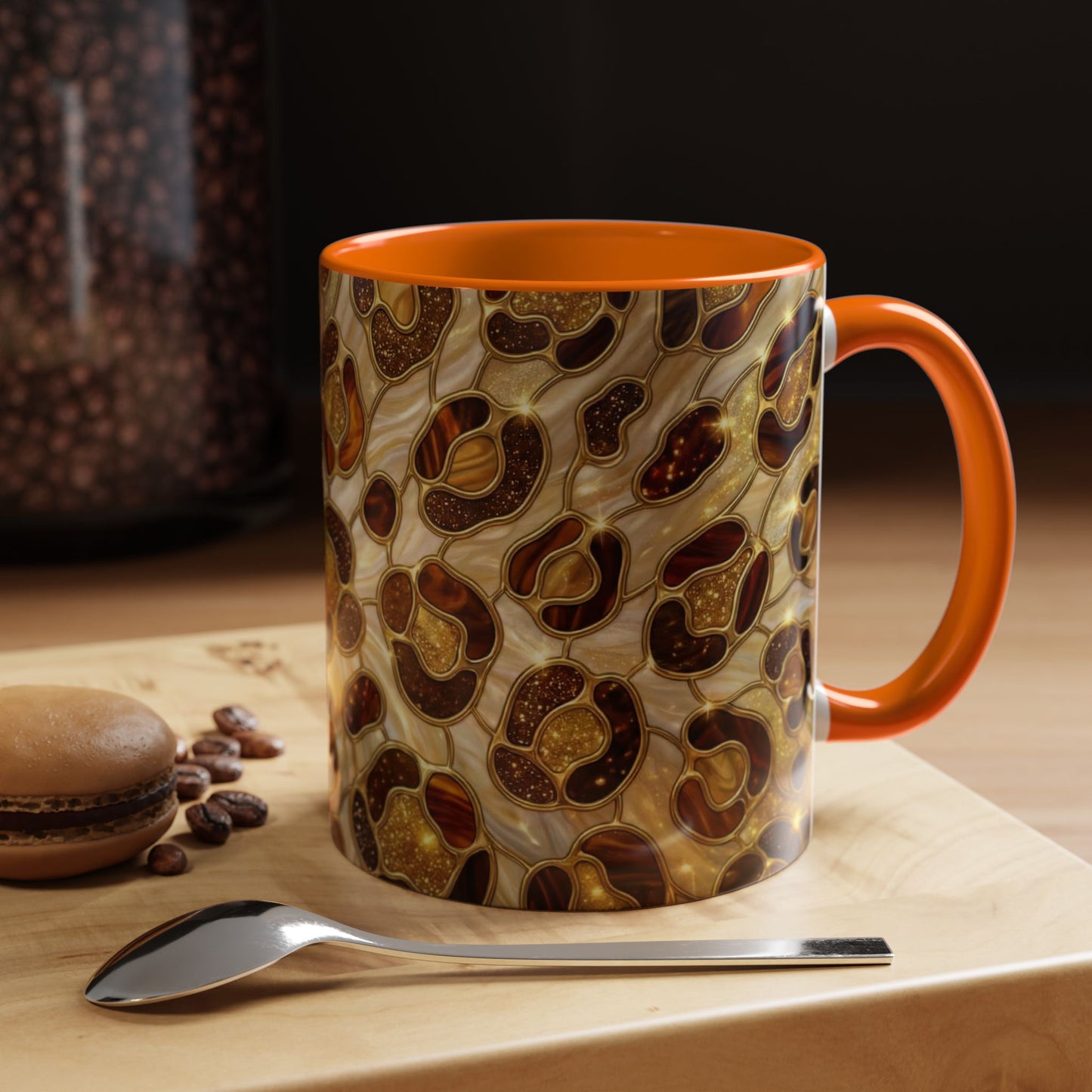 Stained Glass Leopard Print Mug, Gold Cheetah Coffee Cup, Luxury Animal Print Gift, Glam Mosaic Tea Mug, Trendy Desk Decor For Her Gifts