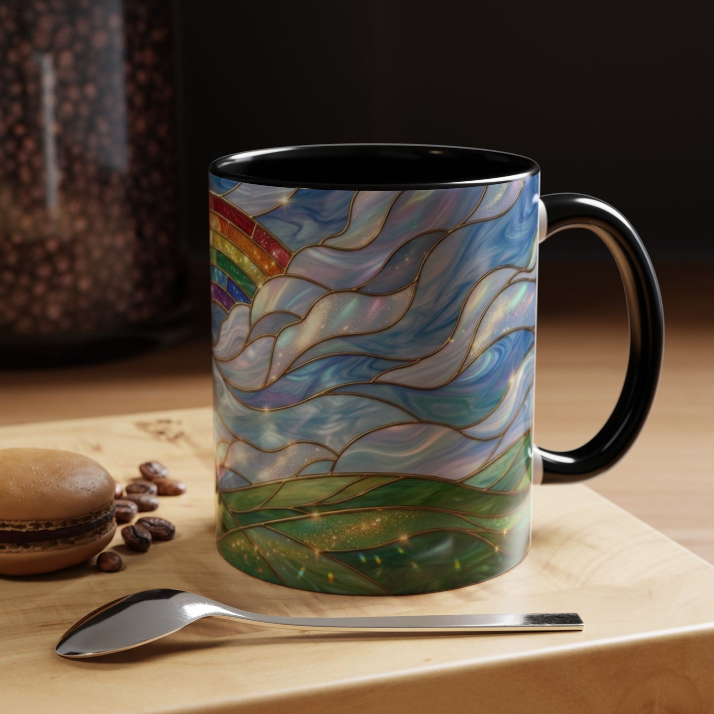 Stained Glass Rainbow Mug, Pot Of Gold Coffee Cup, St Patricks Day Gift, Whimsical Magical Art Mug, Lucky Irish Leprechaun Treasure