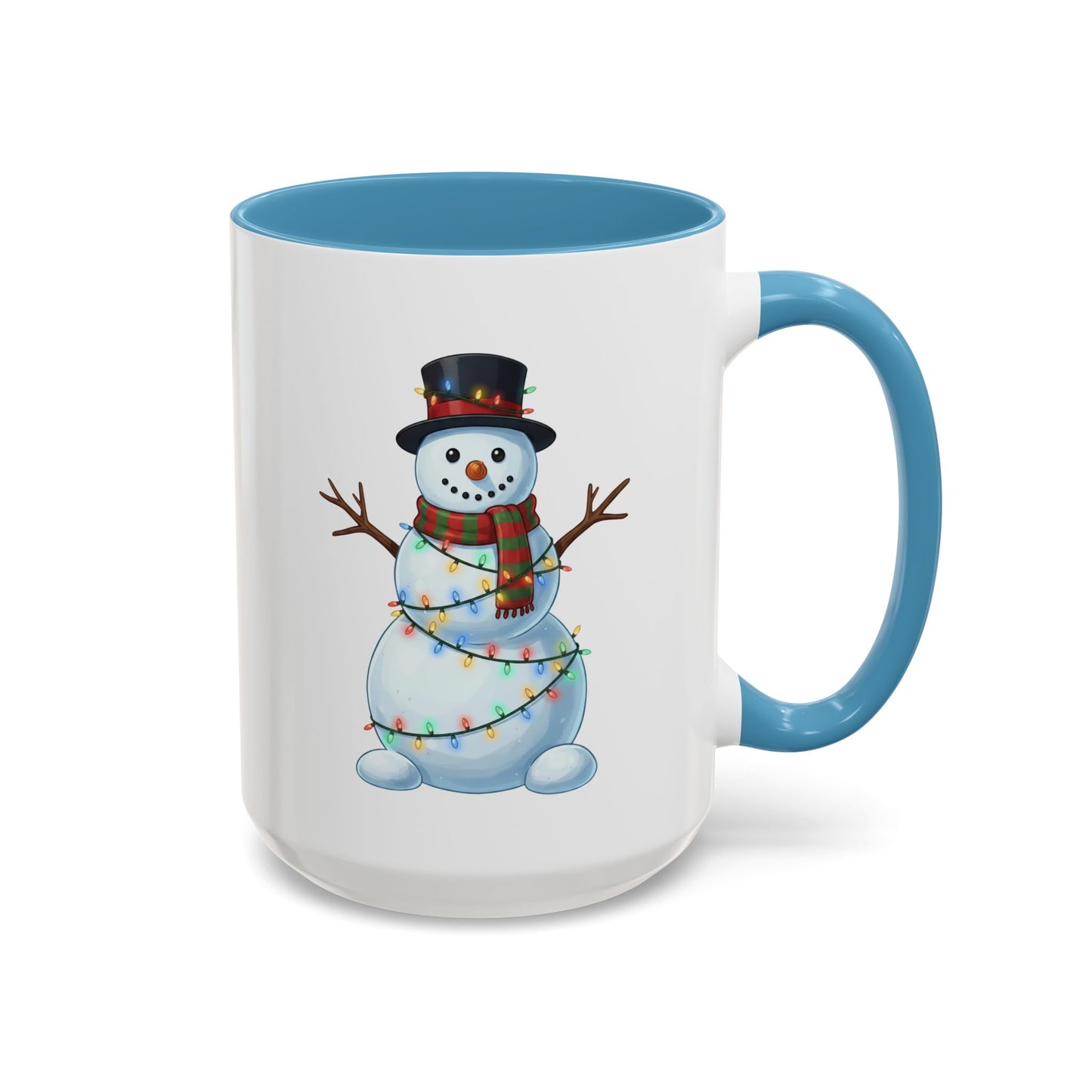 Snowman Christmas Mug, Snowman Wrapped in Lights Mug, Holiday Coffee Cup, Cute Winter Snowman Cup, Christmas Gift Mug, Xmas Cocoa Mug