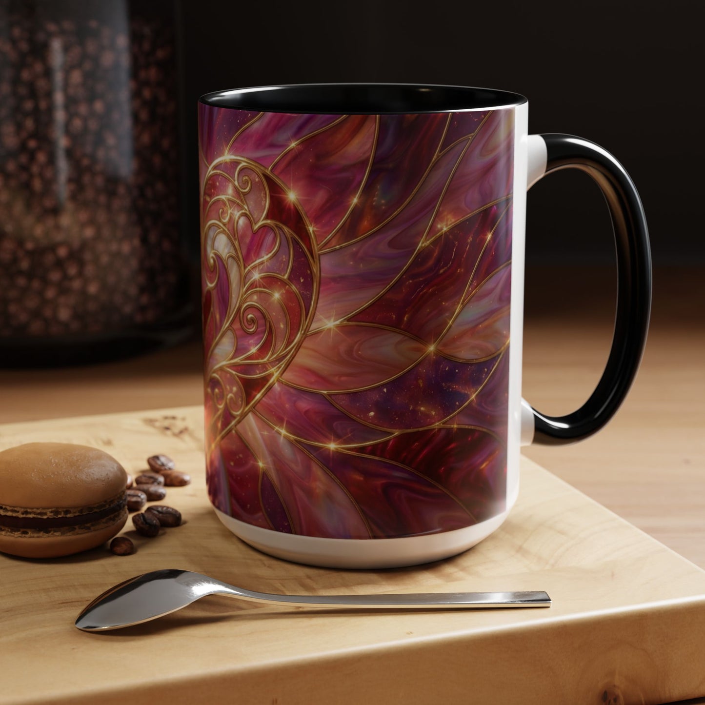 Stained Glass Heart Mug, Romantic Coffee Mug, Valentine Gift Mug, Love Heart Cup, Pink Aesthetic Mug, Anniversary Gift For Her