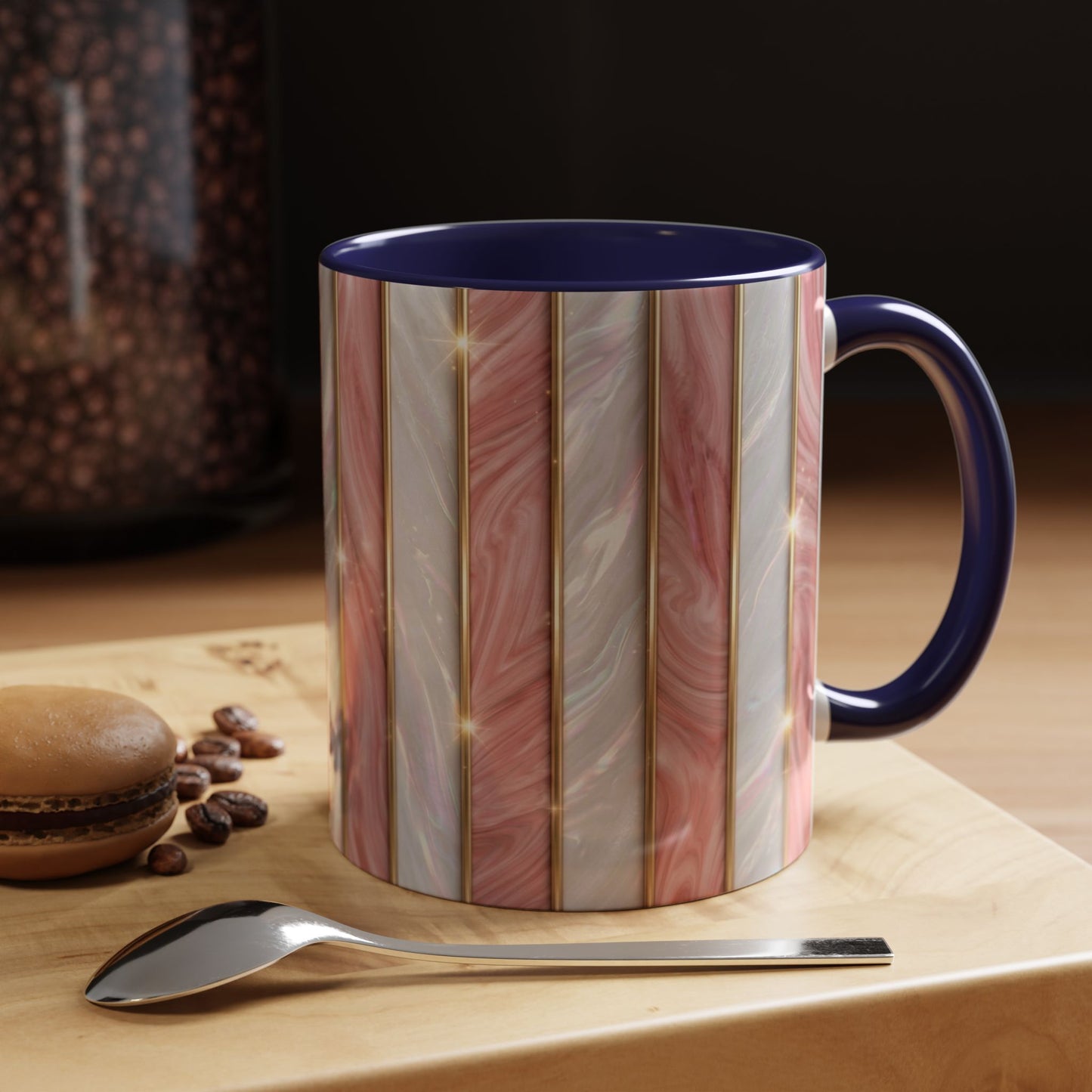 Pink Marble Coffee Mug, Gold Stripe Faux Agate Cup, Glam Desk Accessory, Elegant Tea Mug, Luxury Gift for Her, Chic Office Desk Decor
