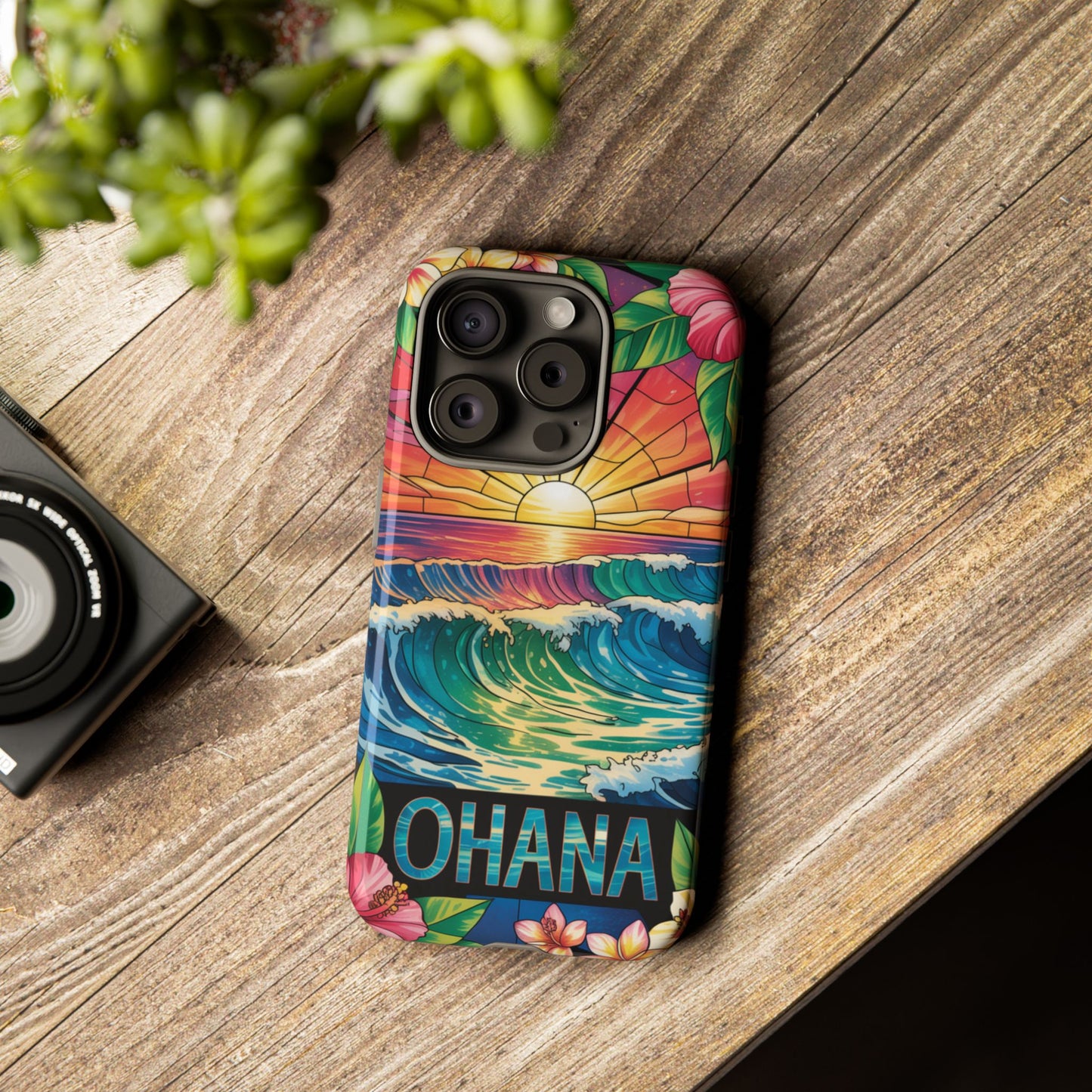 Ohana iPhone Case Tropical Hawaiian Sunset Phone Cover Wave Floral Beach Art Cute Gift for iPhone Lovers