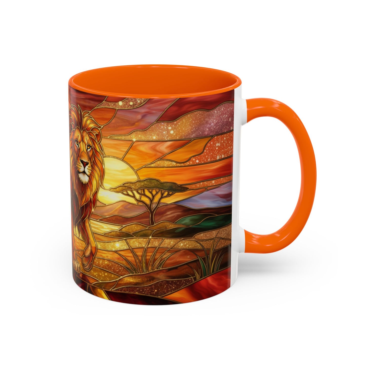 Stained Glass Lion Mug, Majestic Lion Coffee Cup, African Sunset Art Mug, Safari Wildlife Gift, Colorful Lion Lover Ceramic Mug