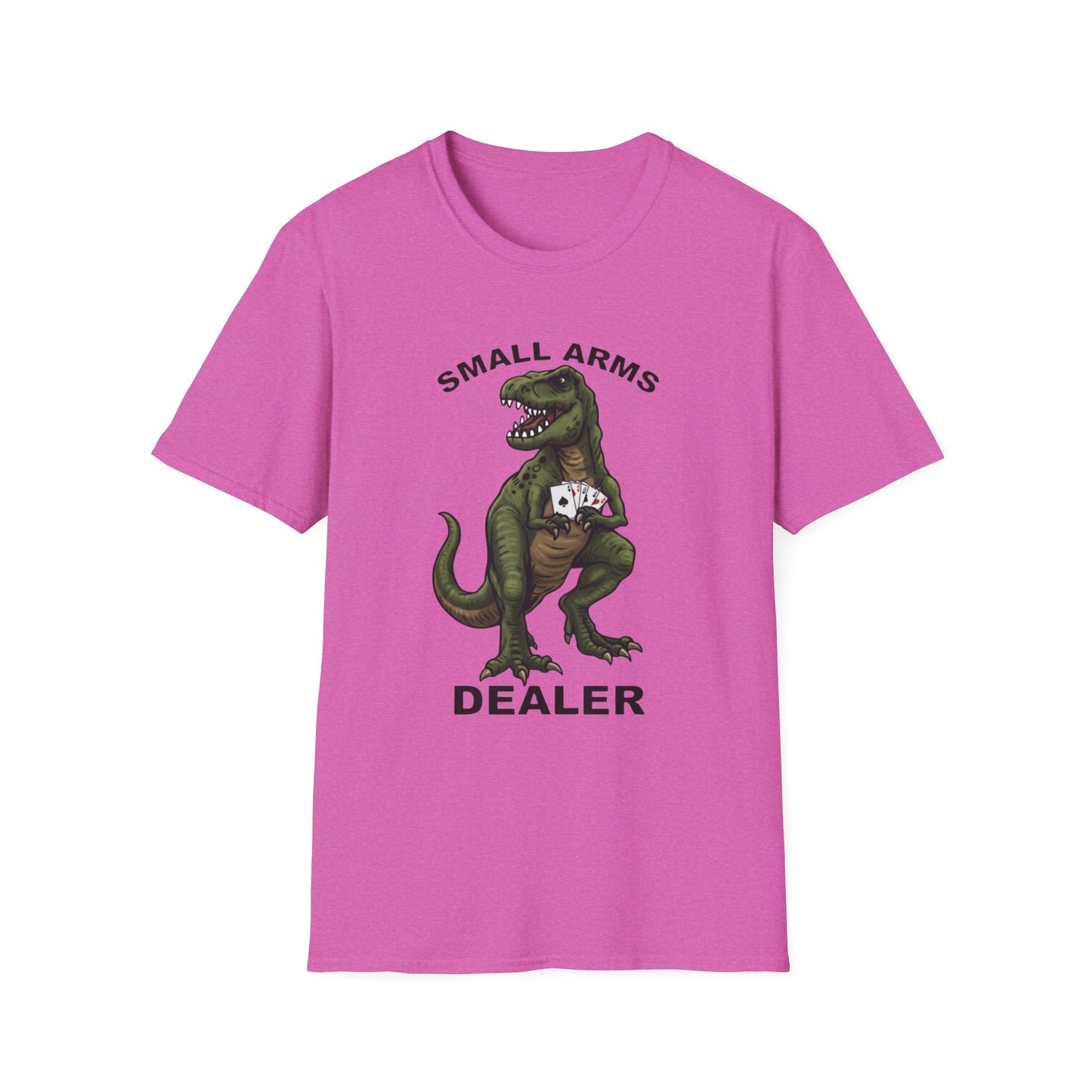 Funny Small Arms Dealer T-Rex Shirt, Dinosaur Pun Tee, Hilarious Graphic T-Shirt for Men & Women, Great Gift for Dad, Friend, or Coworker