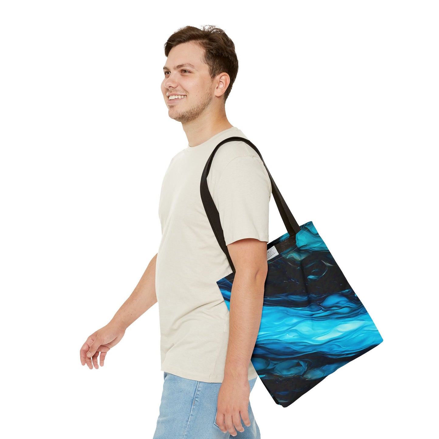 Blue Abstract Swirl Tote Bag – Fluid Art Style Reusable Shopping Bag, Modern Artistic Everyday Carry, Eco-Friendly Gift for Art Lovers