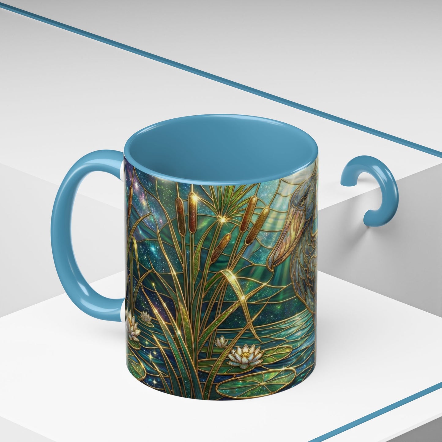 Shoebill Stork Mug, Stained Glass Bird Art, Prehistoric Animal Gift, Swamp Nature Coffee Cup, Galaxy Night, Ornithology Lover Present