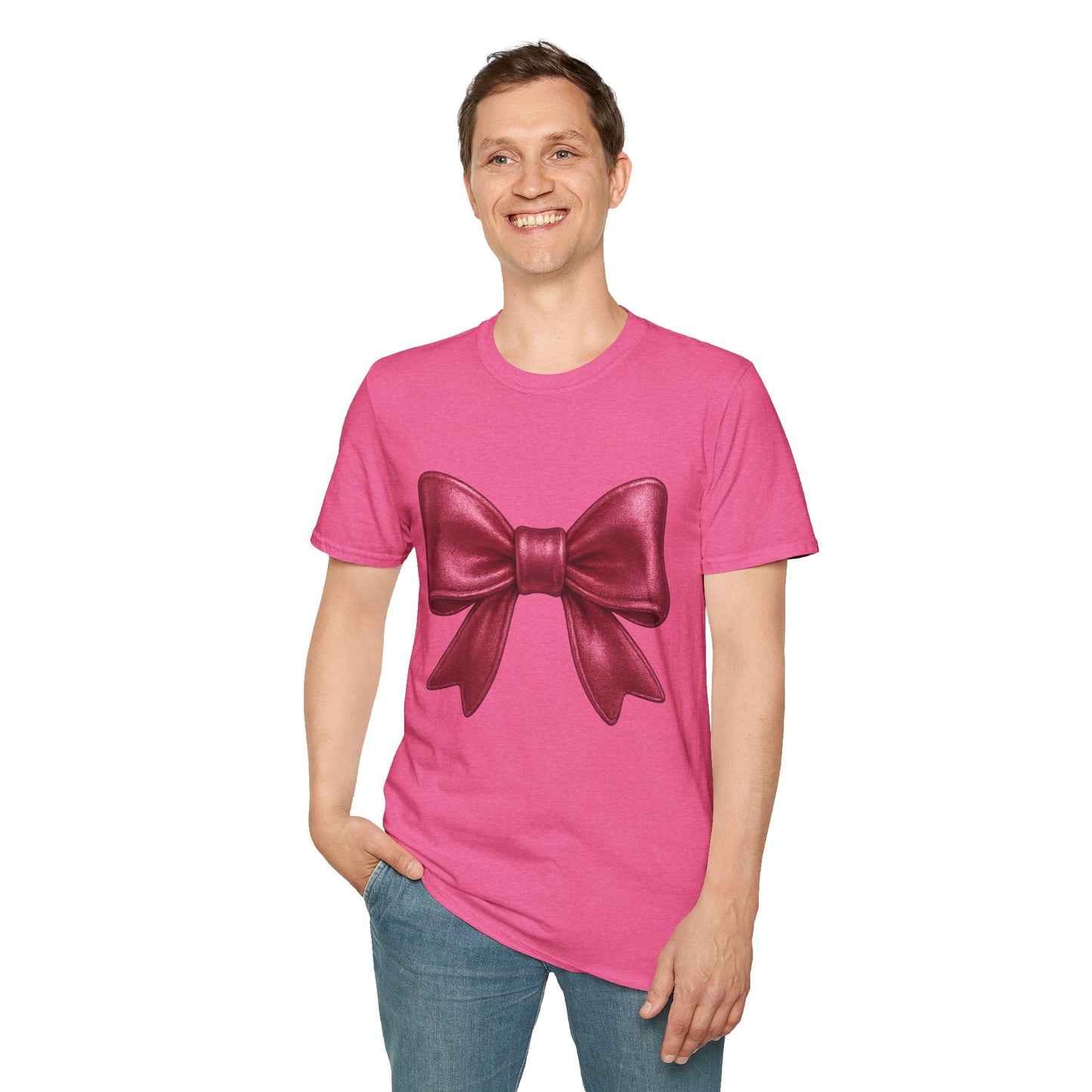 Metallic Burgundy Bow T-Shirt 🎀 | Elegant Cute Graphic Tee | Unisex Softstyle Shirt | Gift for Her, Aesthetic Outfit, Celebration Wear