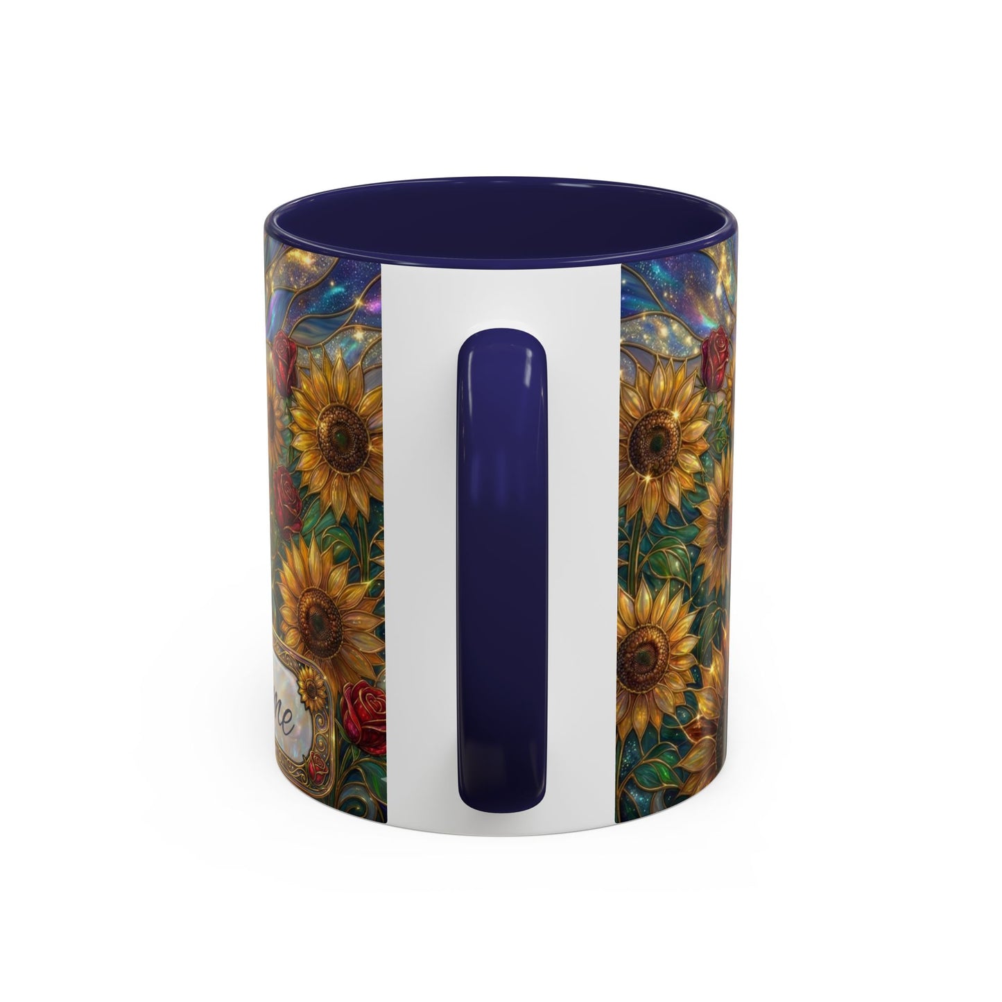 Personalized Stained Glass Sunflower Mug, Custom Red Rose Floral Coffee Cup, Celestial Night Sky Botanical Teacup, Gift For Flower Lover