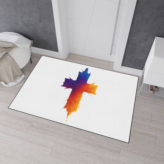Christian Door Mat Watercolor Cross Entry Rug Faith-Based Home Decor Religious Welcome Mat Spiritual Bathroom or Prayer Rug