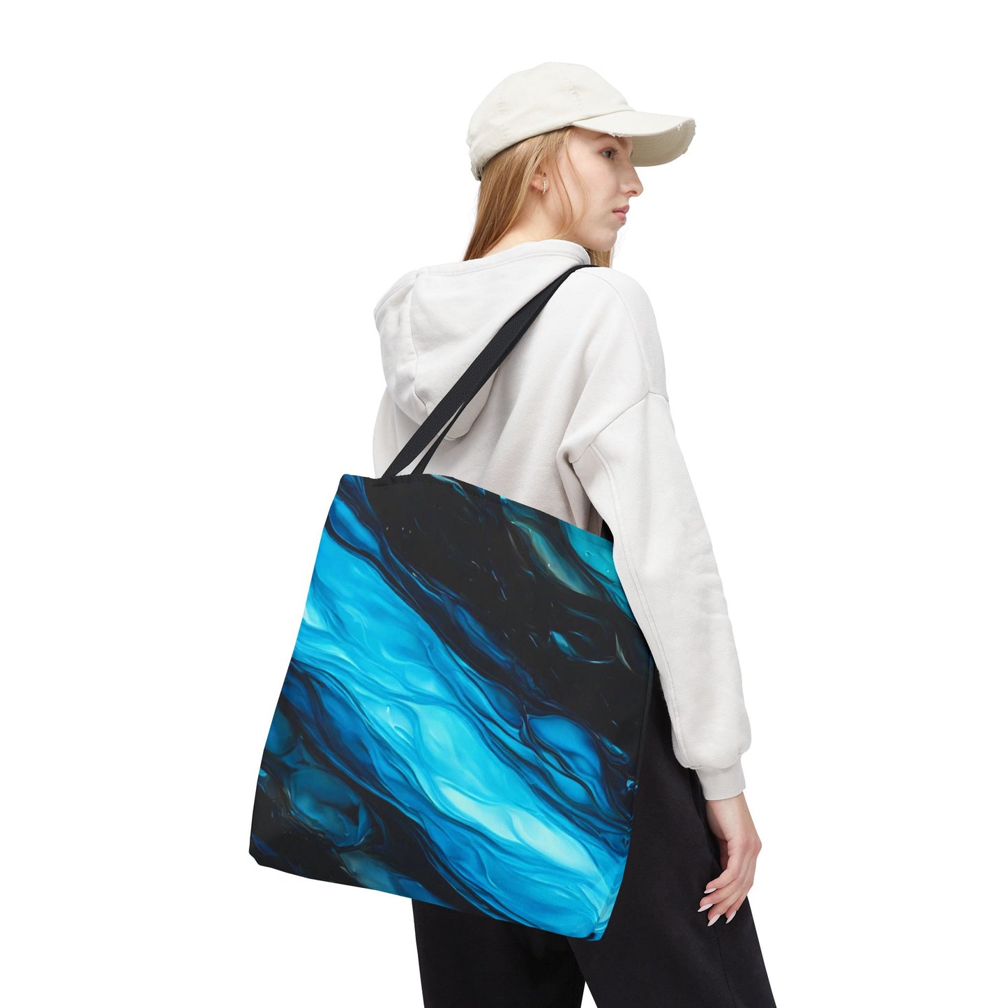 Blue Abstract Swirl Tote Bag – Fluid Art Style Reusable Shopping Bag, Modern Artistic Everyday Carry, Eco-Friendly Gift for Art Lovers