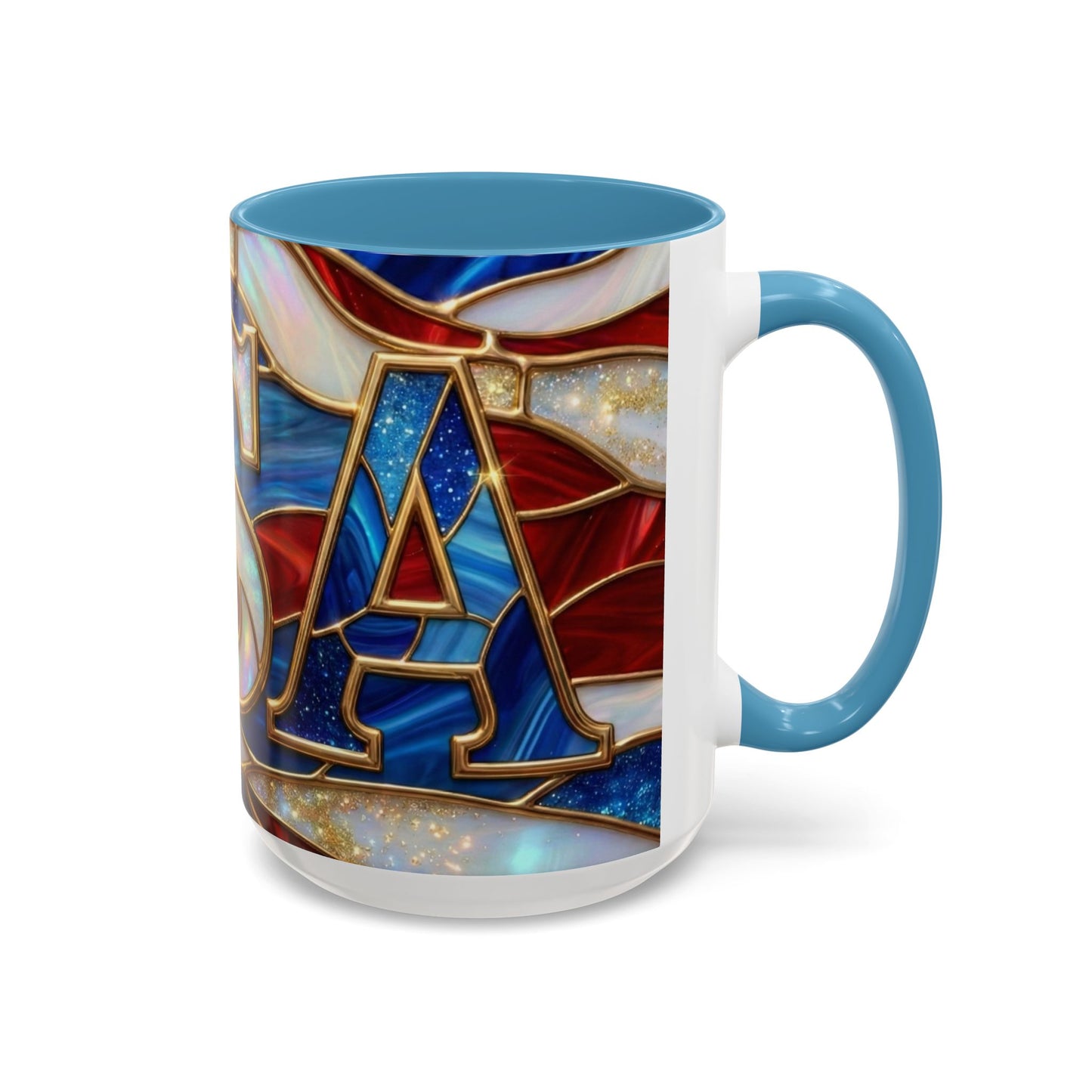 USA Patriotic Coffee Mug, Stained Glass USA Mug, Red White Blue Ceramic Mug, American Flag Style Mug, 11oz 15oz Mug