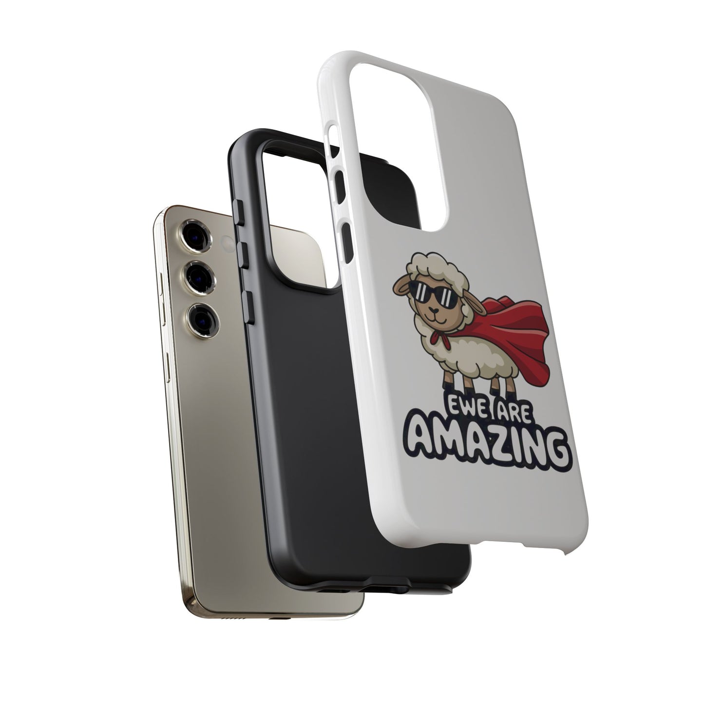 Funny Samsung Case - Cute Sheep Phone Cover - "Ewe Are Amazing" Gift for Her or Him - Animal Pun Superhero Case - Samsung Case