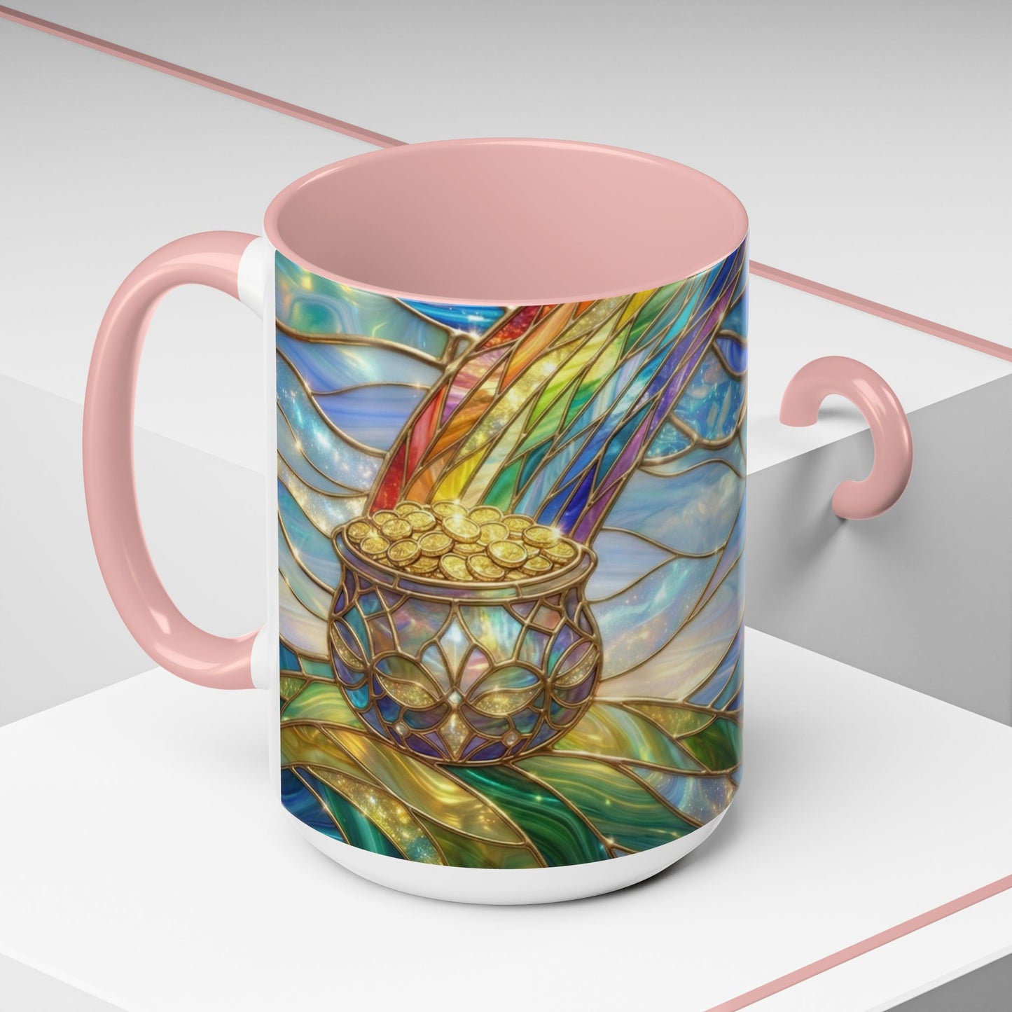Stained Glass Rainbow Mug, Pot Of Gold Coffee Cup, St Patricks Day Gift, Magical Fantasy Tea Cup, Lucky Irish Leprechaun, Colorful Art