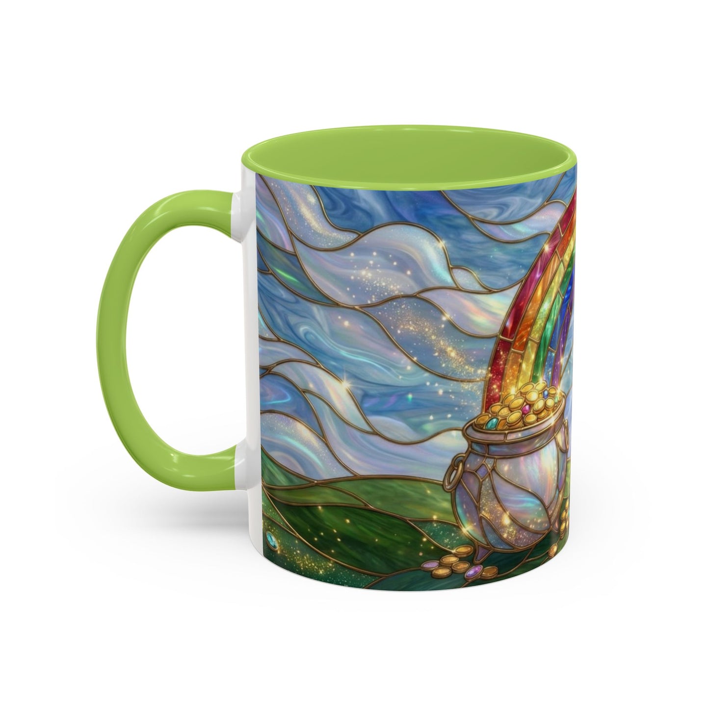 Stained Glass Rainbow Mug, Pot Of Gold Coffee Cup, St Patricks Day Gift, Whimsical Magical Art Mug, Lucky Irish Leprechaun Treasure