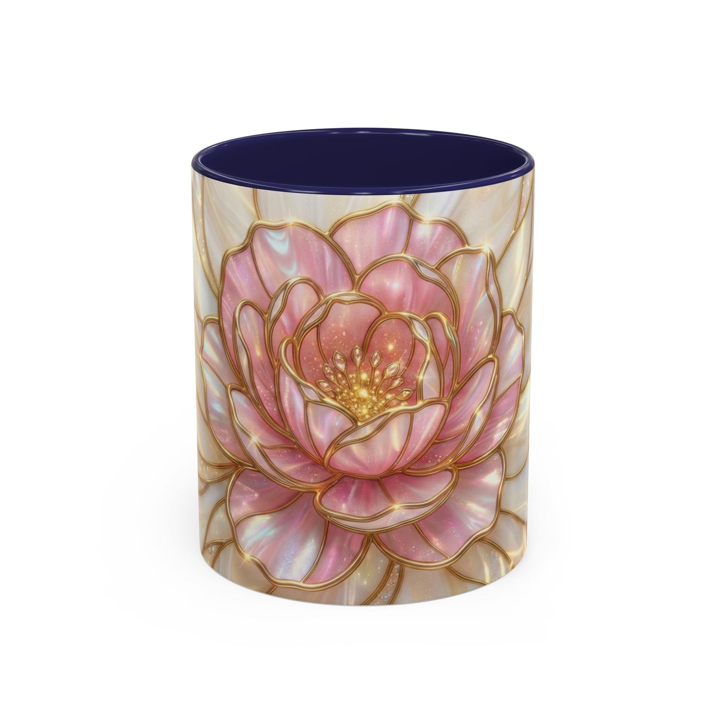Pink Peony Stained Glass Mug, Gold Floral Coffee Cup, Elegant Flower Gift For Her, Fairycore Tea Cup, Mothers Day Present, Pearl Art Decor