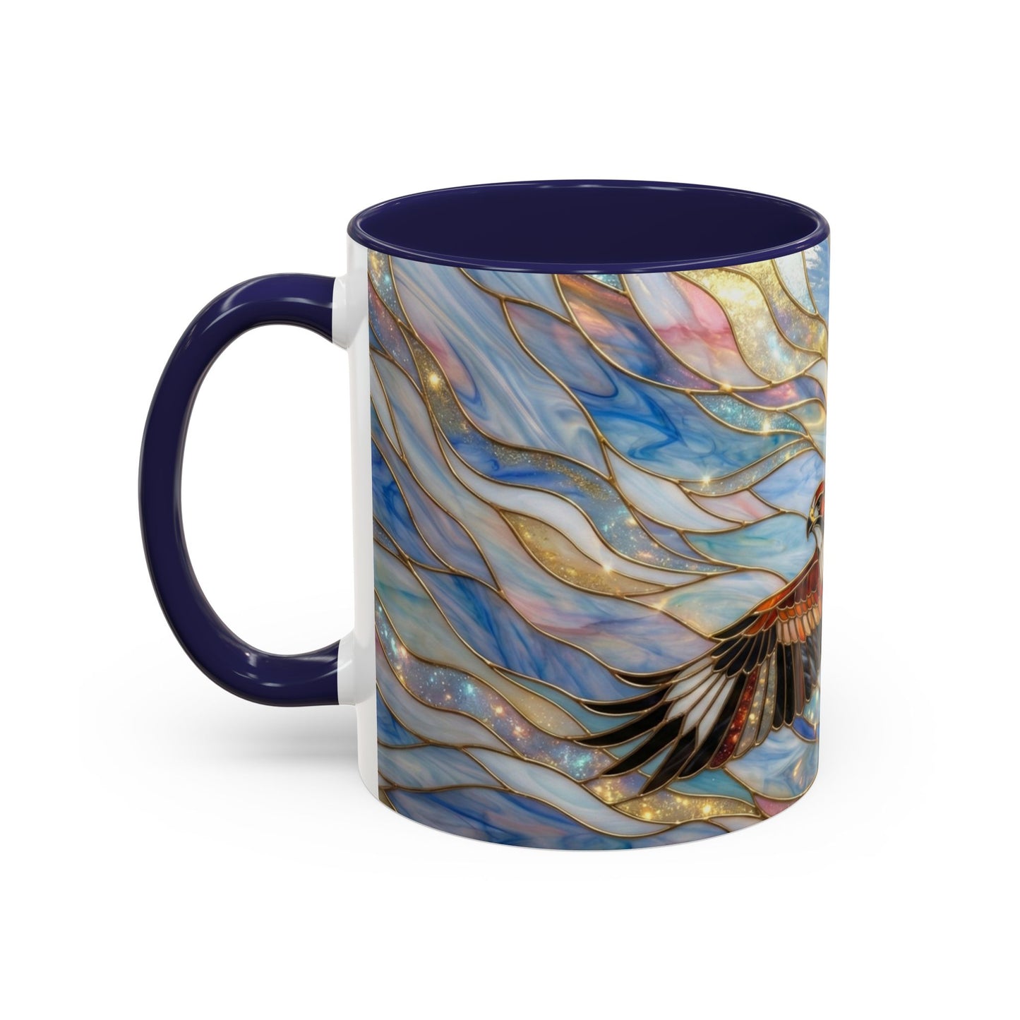 Hawk Coffee Mug, Stained Glass Hawk Mug, Bird of Prey Art Mug, Nature Lover Gift, Unique Ceramic Coffee Cup, 11oz 15oz Wildlife Mug