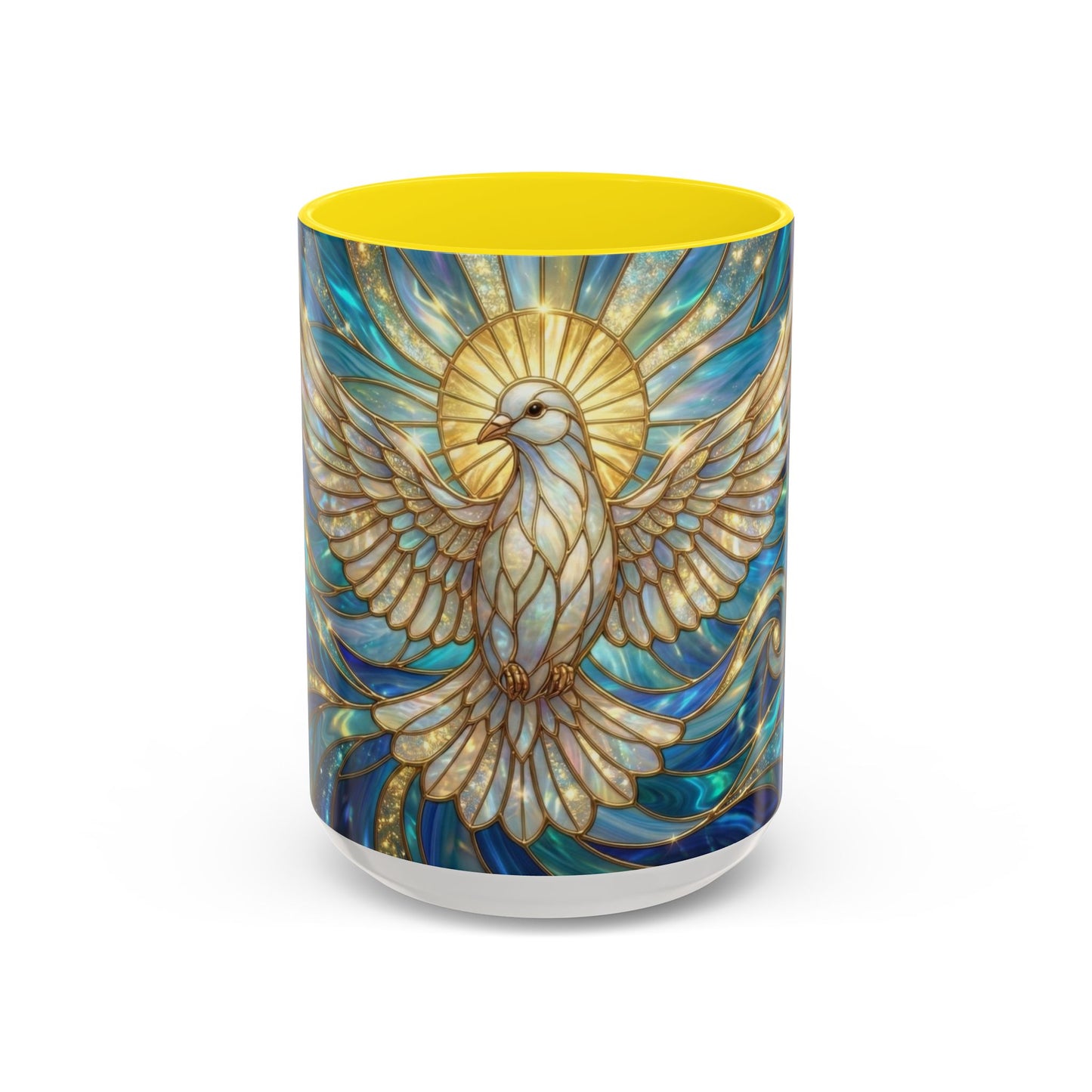 Stained Glass Dove Mug, Peace Dove Coffee Mug, Holy Spirit Dove Cup, Christian Gift Mug, Spiritual Art Mug, Faith Inspired Coffee Cup