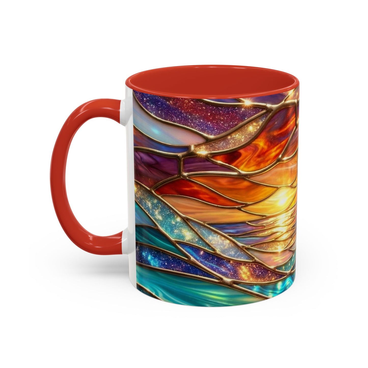 Stained Glass Wave Mug, Cosmic Ocean Coffee Cup, Celestial Sunrise Tea Mug, Surfer Beach Decor Gift, Starry Sea Art, Ocean Lover Cup