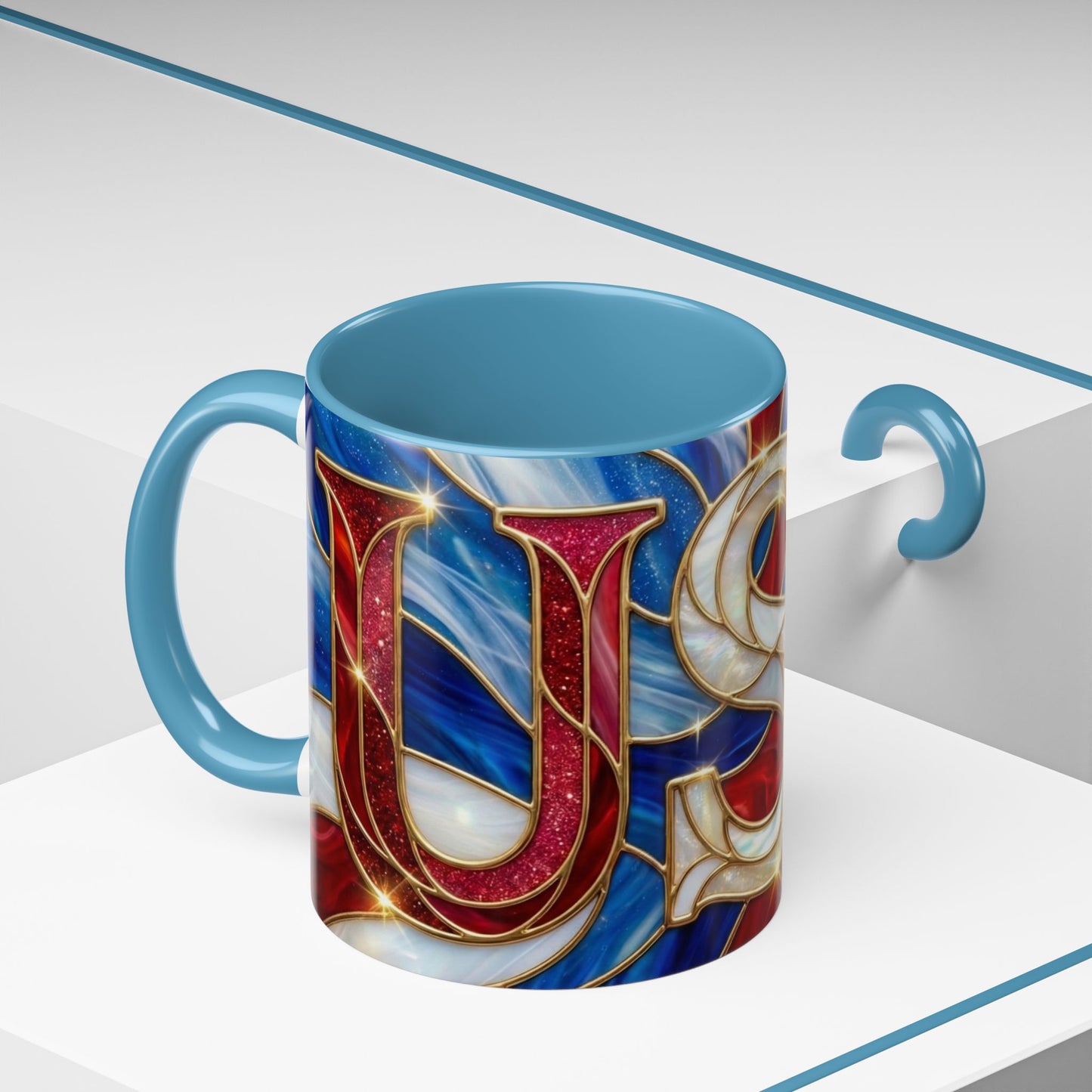 USA Patriotic Coffee Mug, Stained Glass USA Mug, Red White Blue Ceramic Mug, American Flag Style Mug, 11oz 15oz Mug