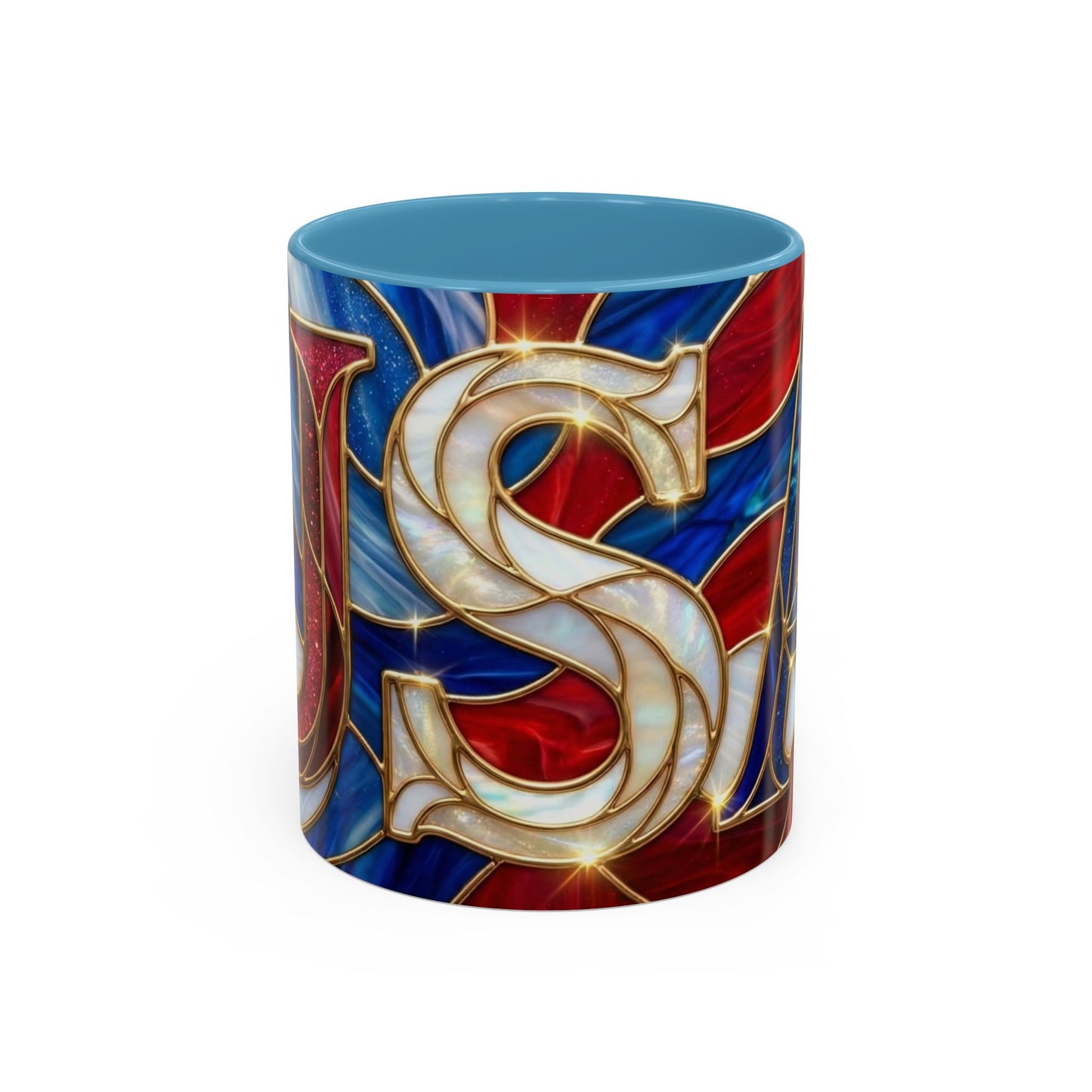 USA Patriotic Coffee Mug, Stained Glass USA Mug, Red White Blue Ceramic Mug, American Flag Style Mug, 11oz 15oz Mug