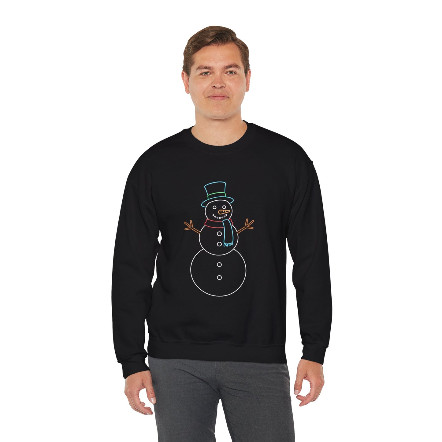 Snowman Sweatshirt, Black Snowman Crewneck, Holiday Winter Sweatshirt Unisex, Cute Snowman Gift for Her Him, Cozy Winter Fashion