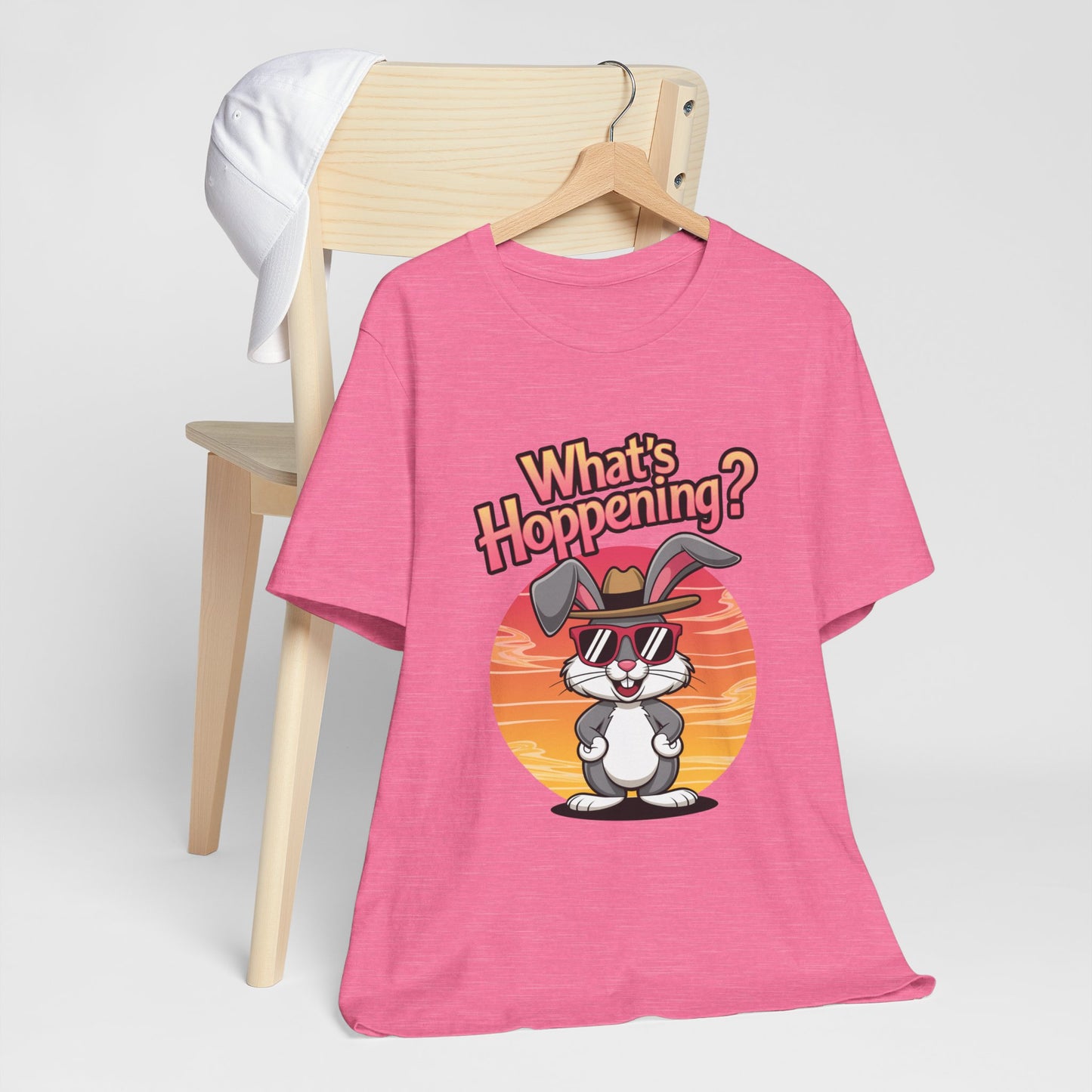 What’s Hoppening Funny Bunny Shirt – Cute Rabbit Pun T-Shirt – Sunset Graphic Tee for Animal Lovers, Easter, and Pun Enthusiasts