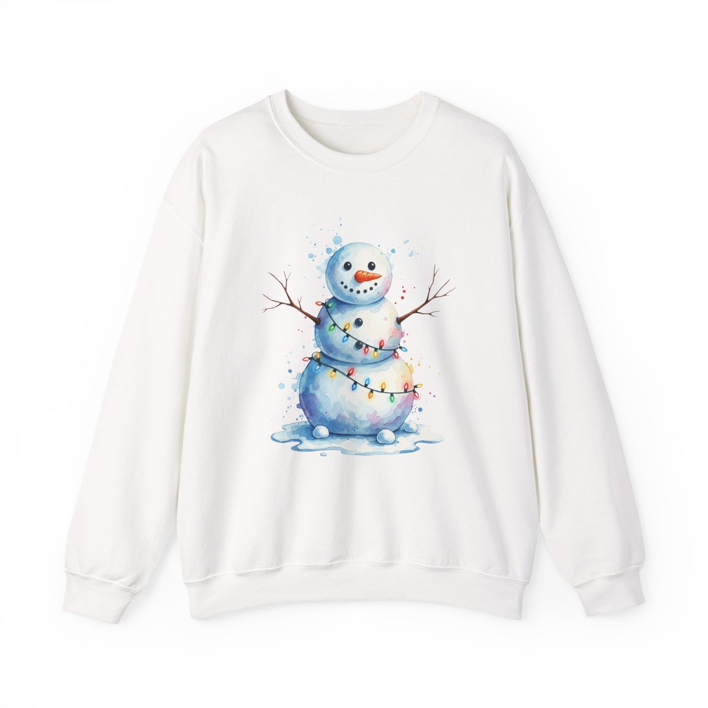 Watercolor Snowman Christmas Sweatshirt, Cute Snowman Crewneck for Winter, Holiday Lights Snowman Sweater, Cozy Unisex Christmas Gift
