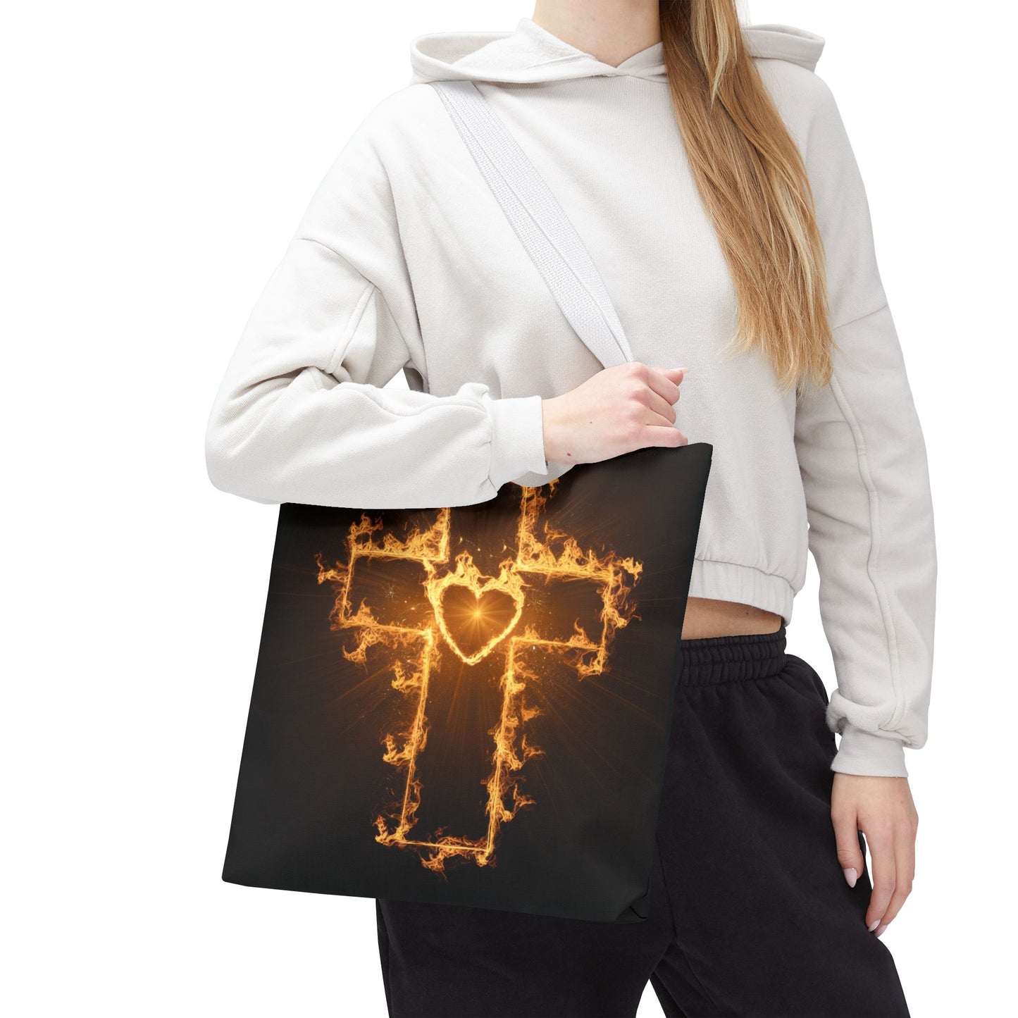 Stylish Flame Cross Tote Bag - Faith-Inspired Fashion
