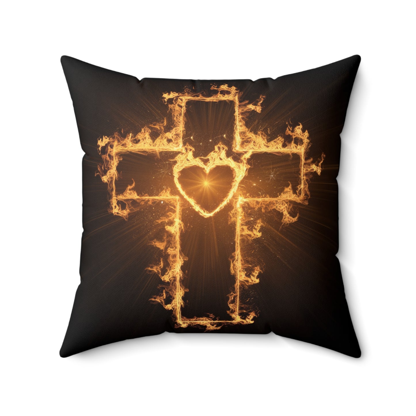 Flaming Cross Pillow - Decorative Christian Cushion for Faith-Inspired Decor