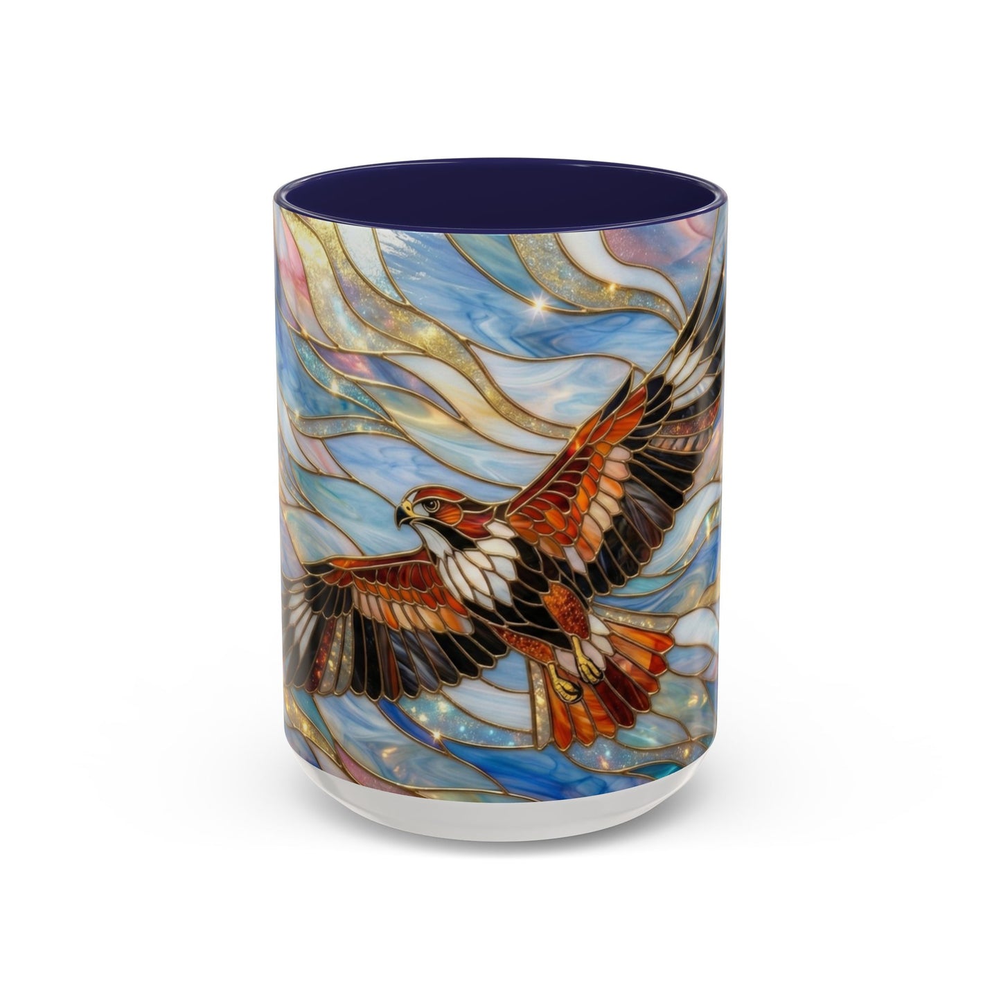 Hawk Coffee Mug, Stained Glass Hawk Mug, Bird of Prey Art Mug, Nature Lover Gift, Unique Ceramic Coffee Cup, 11oz 15oz Wildlife Mug