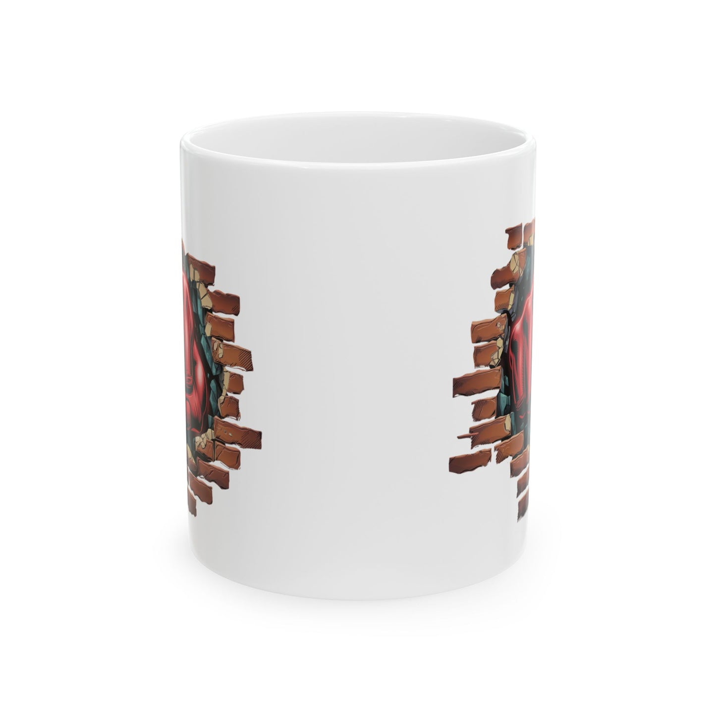 Red Fist Breaking Through Brick Mug – Bold Graphic 11oz or 15oz Ceramic Coffee Cup – Edgy Statement Gift for Him or Her, Cottagecore & Galaxy Aesthetic