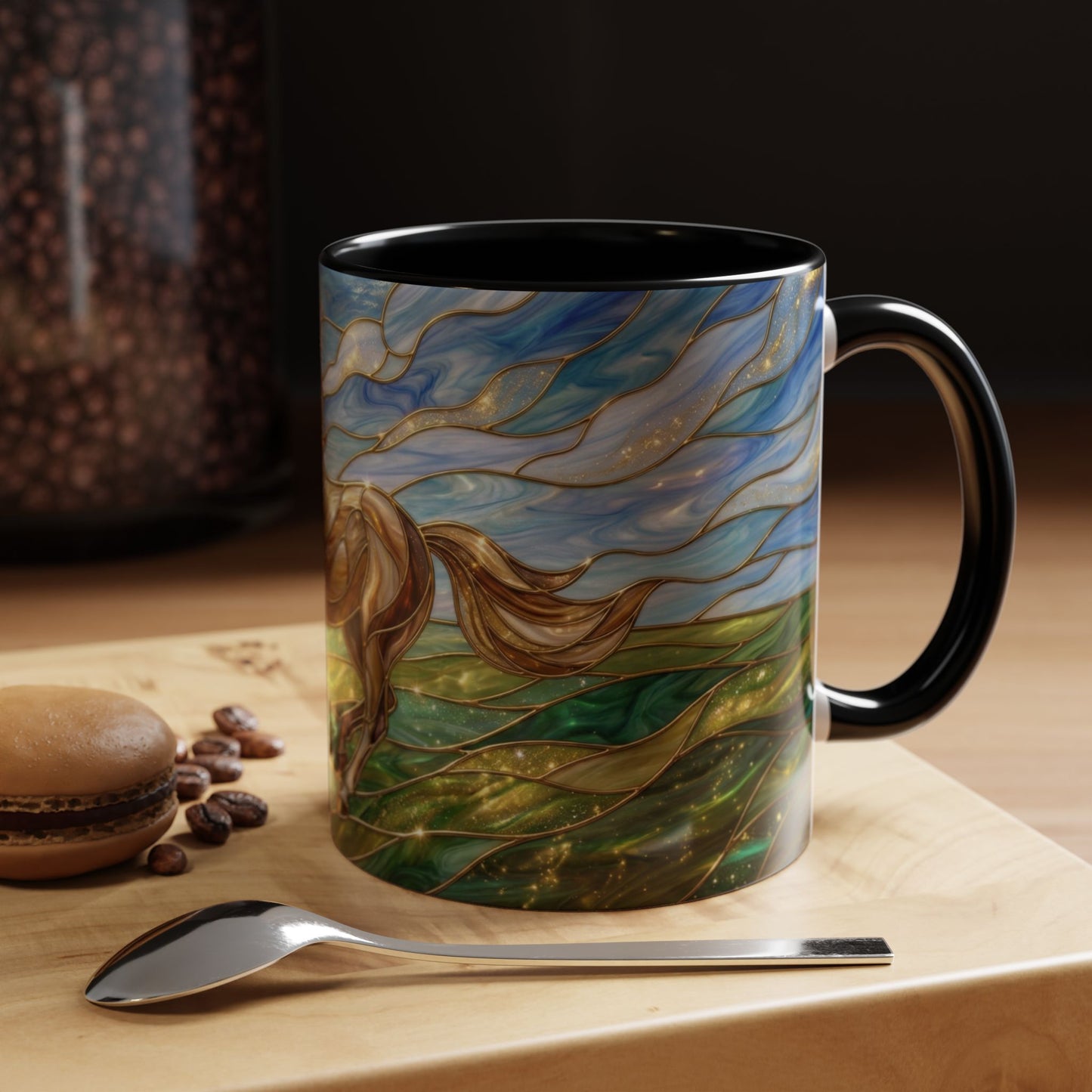 Stained Glass Horse Mug, Horse Coffee Mug, Running Horse Cup, Equestrian Gift Mug, Nature Art Mug, Horse Lover Gift
