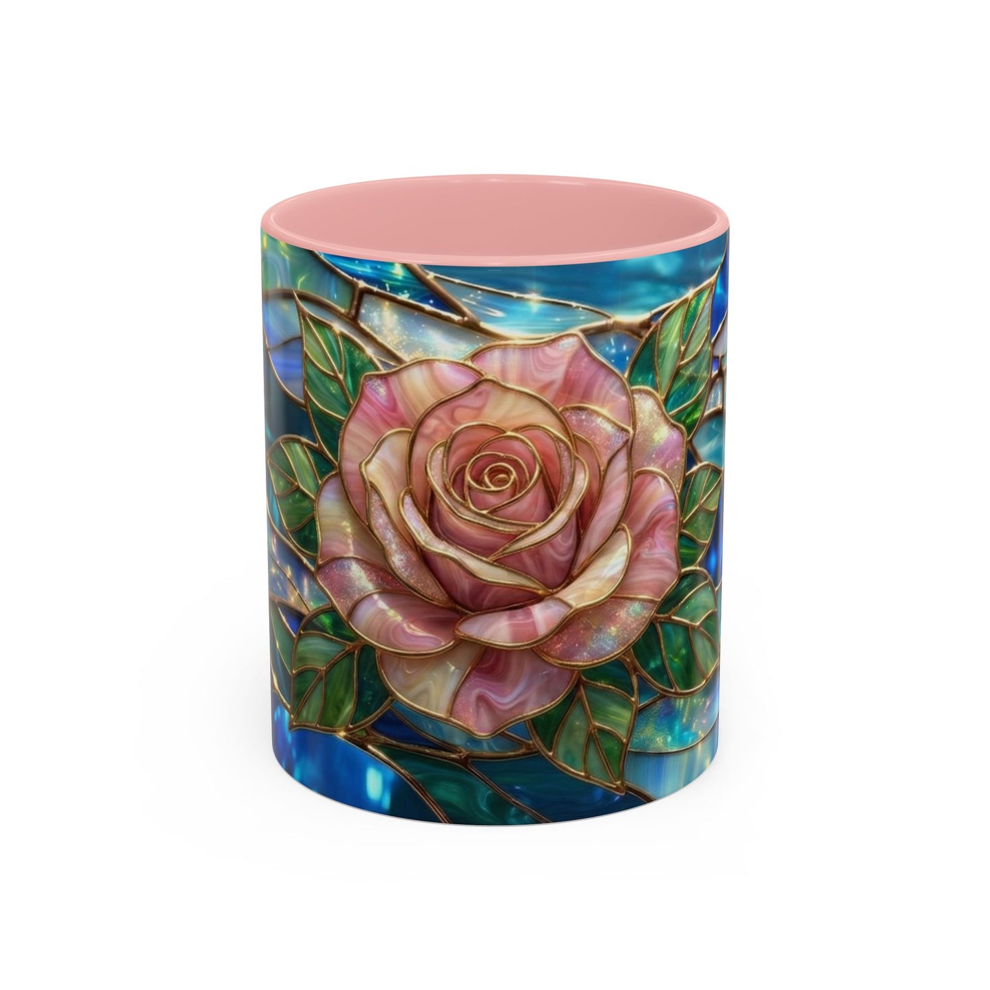 Stained Glass Rose Mug, Pink Flower Coffee Cup, Fantasy Floral Tea Cup, Magical Garden Gift, Galaxy Rose Art, Botanical Lover Present